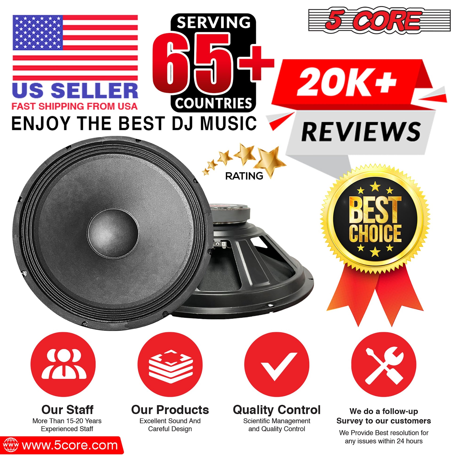 5 Core 15" Subwoofer Speaker - Black Cloth edge paper cone, 8 Ohm Impedance, 2000 Watt Power for Audio Stereo Sound System, DJ Setup and more - FR 15 140 MS 2PCS-17
