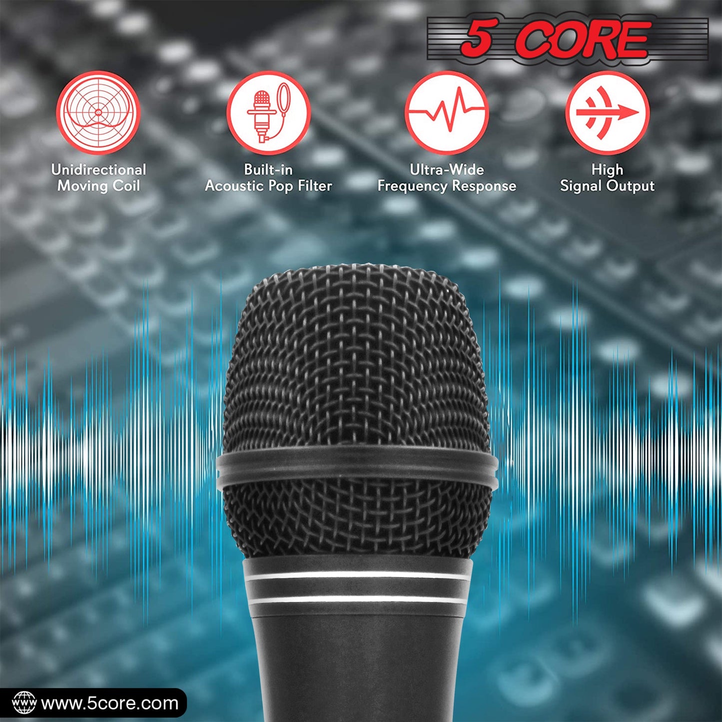 5 Core 2 Pieces Microphone Professional Black Dynamic Karaoke XLR Wired Mic w ON/OFF Switch Pop Filter Cardioid Unidirectional Pickup - ND 235X 2PCS-4