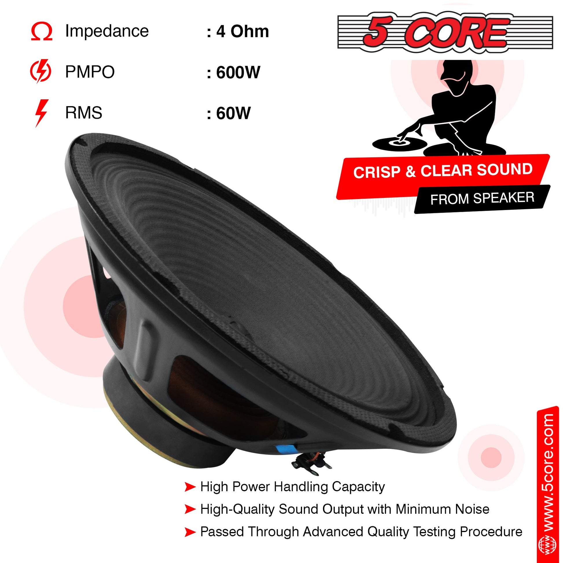 5 CORE 2 Pieces 10" inch Full Range Car Audio Speakers High Power Peak 600W 4 Ohm Car Vehicle Audio Full Range Drivers, Wide Range DIY Loudspeaker Replacement SP-1090 2PCS-6