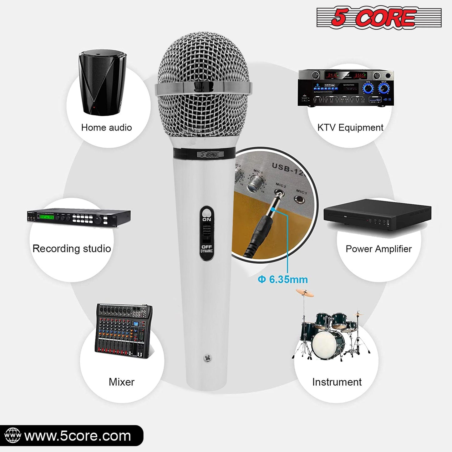 5 Core Microphone 3 Pieces Chrome Finish Professional Karaoke Dynamic XLR Wired Mic w ON/OFF Switch Integrated Pop Filter Cardioid Unidirectional Pickup Handheld Micrófono for Singing DJ Speeches Includes Cable Mic Holder - PM 111 CH 3PCS-16