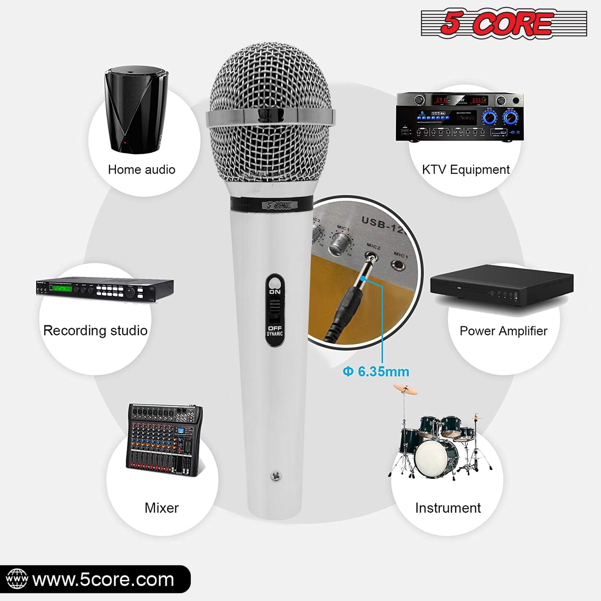 5 Core Microphone 3 Pieces Chrome Finish Professional Karaoke Dynamic XLR Wired Mic w ON/OFF Switch Integrated Pop Filter Cardioid Unidirectional Pickup Handheld Micrófono for Singing DJ Speeches Includes Cable Mic Holder - PM 111 CH 3PCS-16