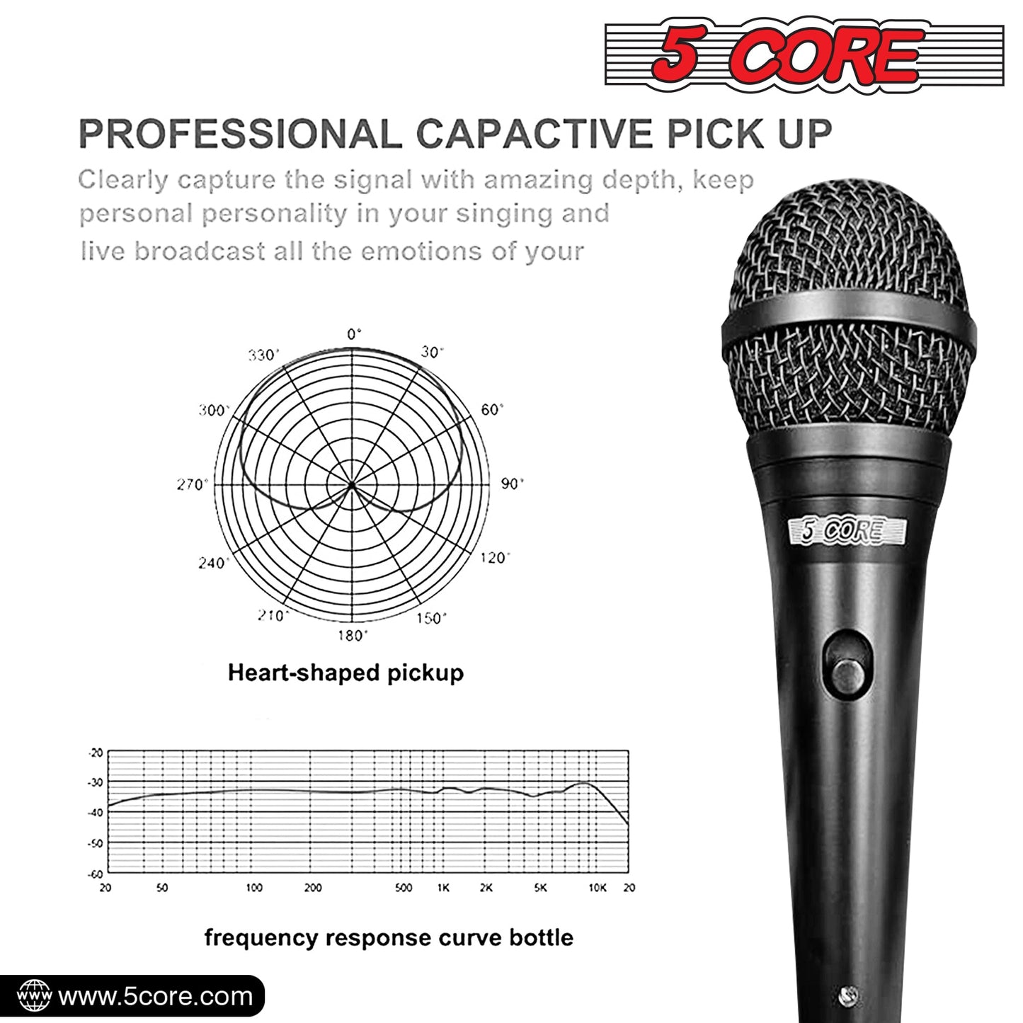 Dynamic Duet Combo: 5 Core Dual Microphone Stand + Premium Vocal Dynamic Mic for Unforgettable Performances MS DBL S+ND58 +ND57-5