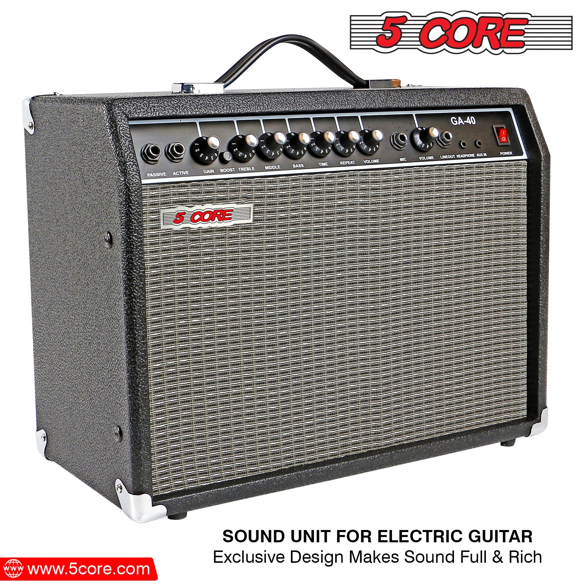 5 Core 40W Guitar Amplifier Black - Clean and Distortion Channel - Electric Amp with Equalization and AUX Line Input - for Recording Studio, Practice Room, Small Courtyard- GA 40 BLK-12