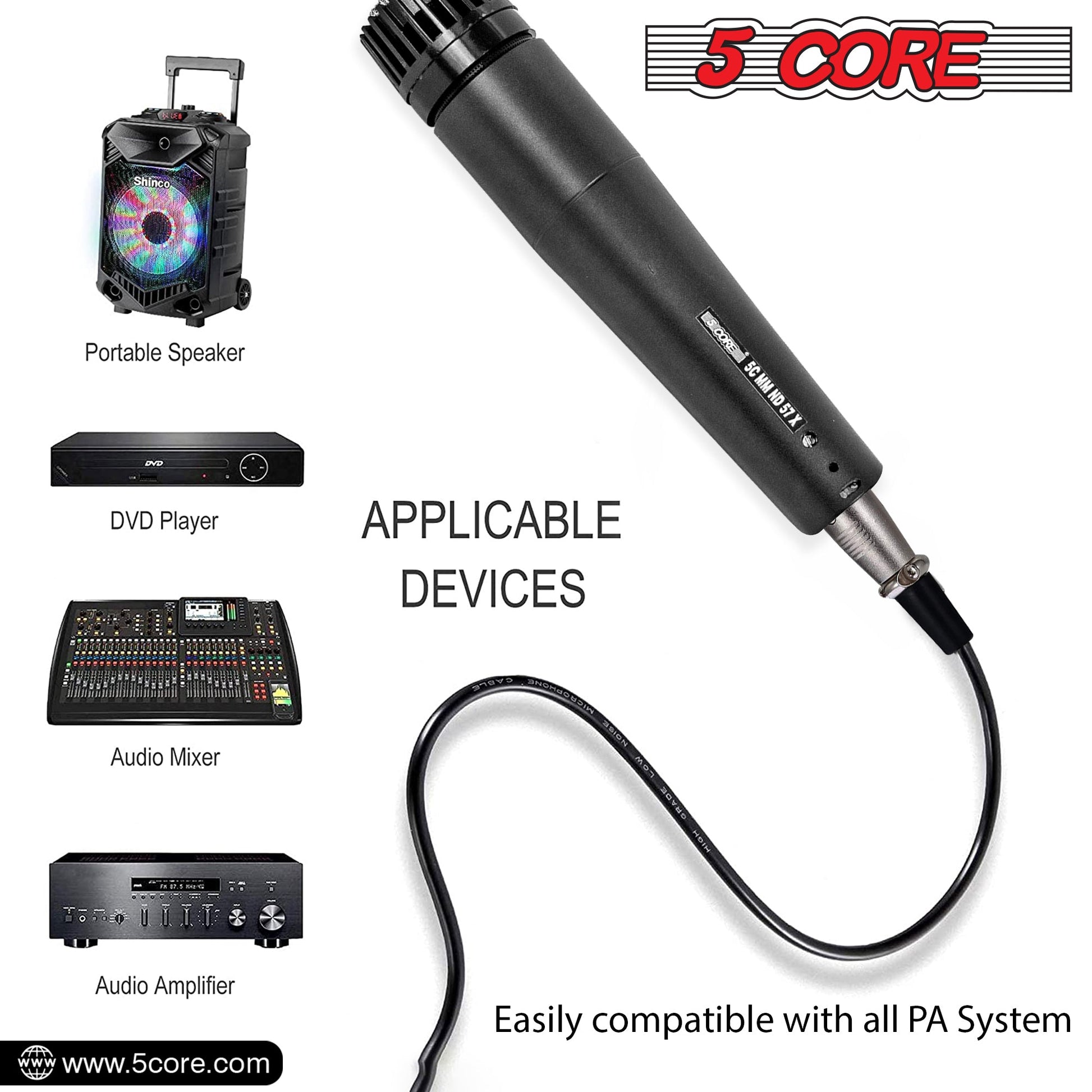Dynamic Duet Combo: 5 Core Dual Microphone Stand + Premium Vocal Dynamic Mic for Unforgettable Performances MS DBL S+ND58 +ND57-4