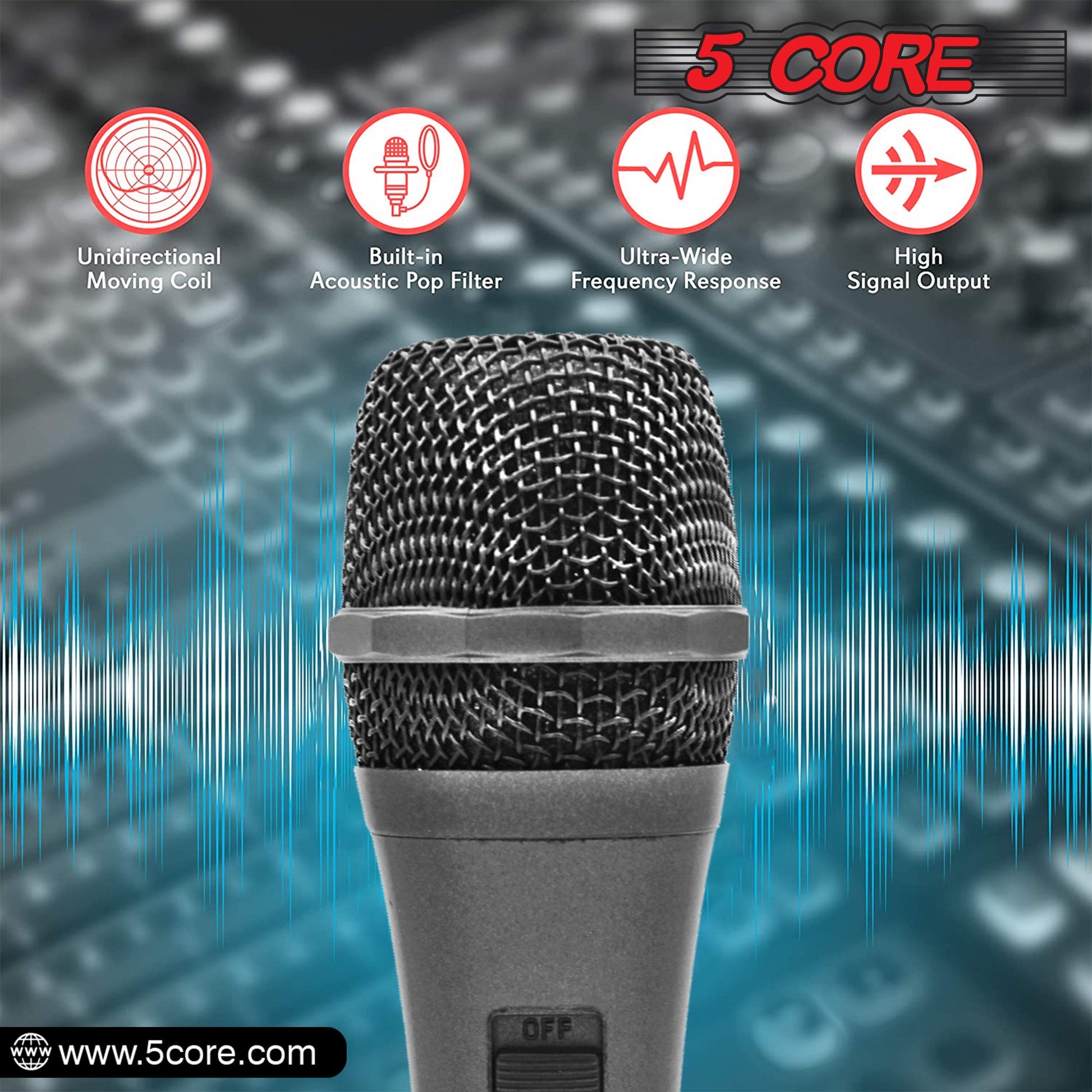 5 Core Microphone 3 Pieces Professional Black Dynamic Karaoke XLR Wired Mic w ON/OFF Switch Integrated Pop Filter Cardioid Unidirectional Pickup Handheld Micrófono for Singing DJ Podcast Speeches Includes Cable Mic Holder - PM 608 3PCS-3