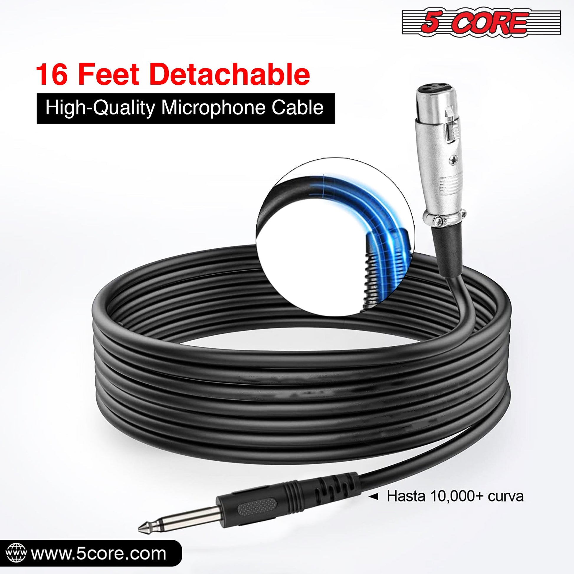 5 CORE 3 Pieces Premium Vocal Dynamic Cardioid Handheld Microphone Unidirectional Mic with Detachable XLR Cable to inch Audio Jack and On/Off Switch for Karaoke Singing - PM 101 BLK 3PCS-2