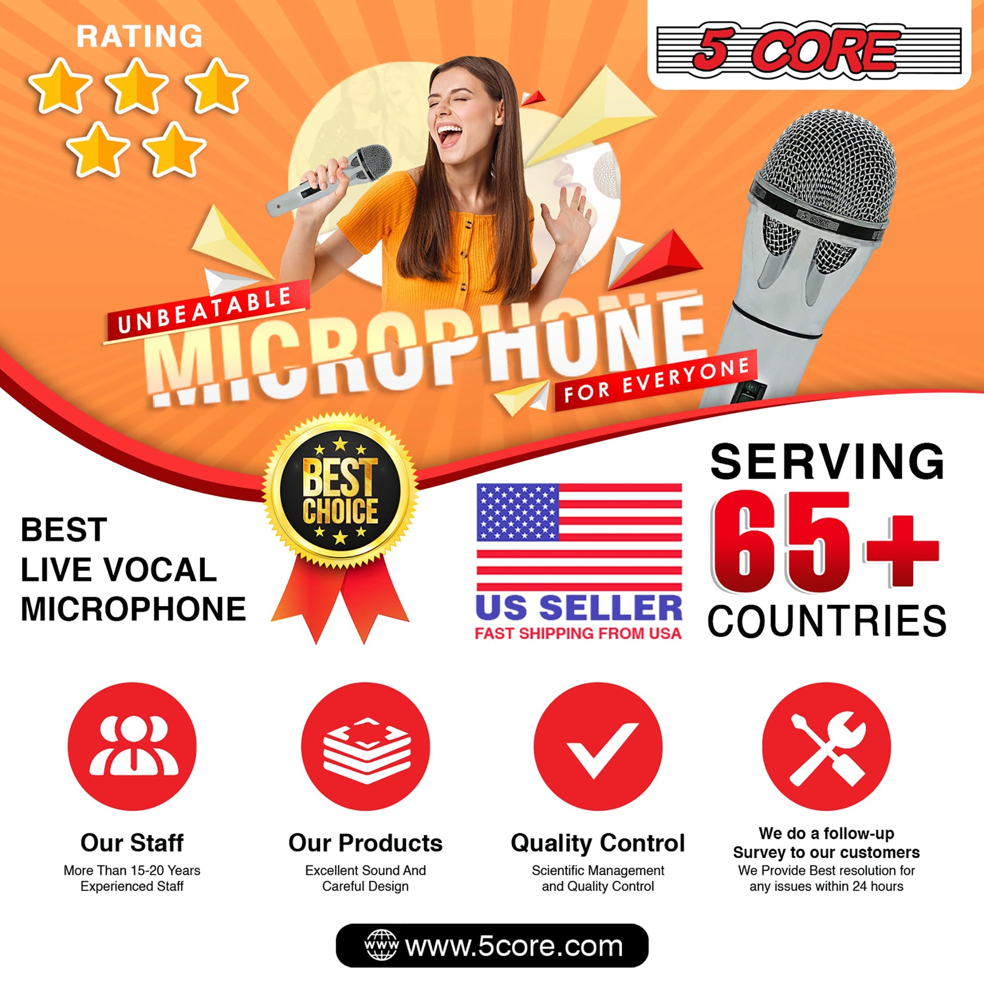 5 Core Microphone 3 Pieces Professional Chrome Finish Dynamic Karaoke XLR Wired Mic w ON/OFF Switch Integrated Pop Filter Cardioid Unidirectional Pickup Handheld Micrófono for Singing DJ Podcast Speeches Includes Cable Mic Holder - PM 817 CH 3PC-12