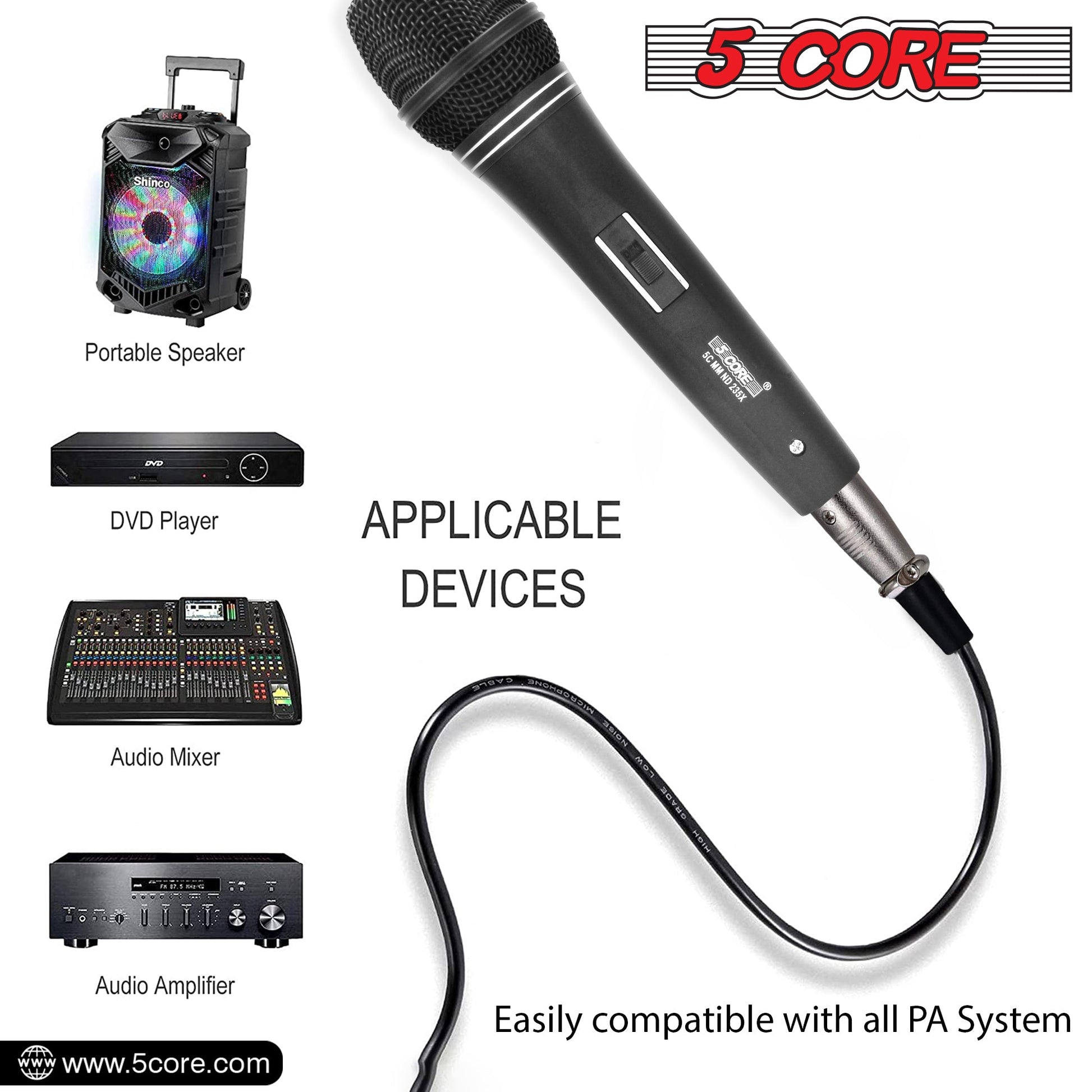 5 Core 2 Pieces Microphone Professional Black Dynamic Karaoke XLR Wired Mic w ON/OFF Switch Pop Filter Cardioid Unidirectional Pickup - ND 235X 2PCS-10