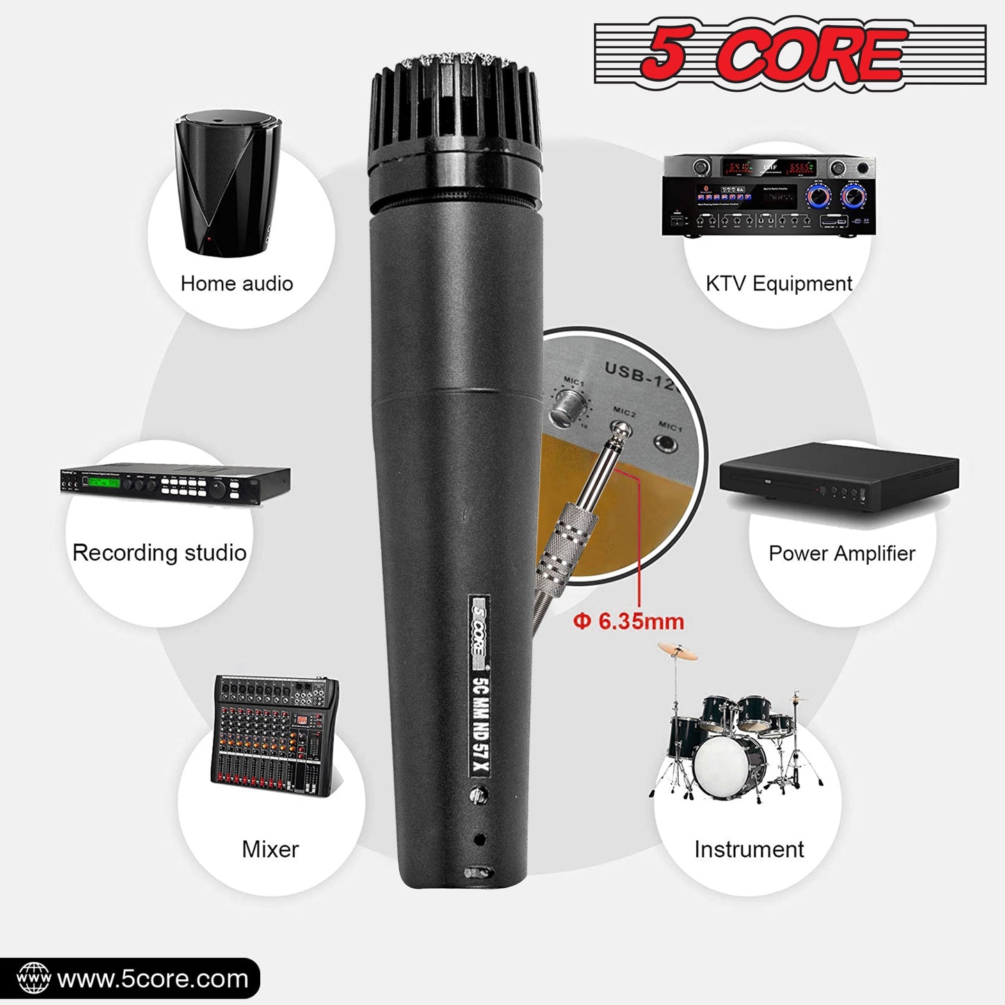 The 5 Core Premium Vocal Dynamic Cardioid Handheld Microphone and Stand combo offers high-quality audio support for karaoke singing and other activities MS DBL+ND58+ND57-9