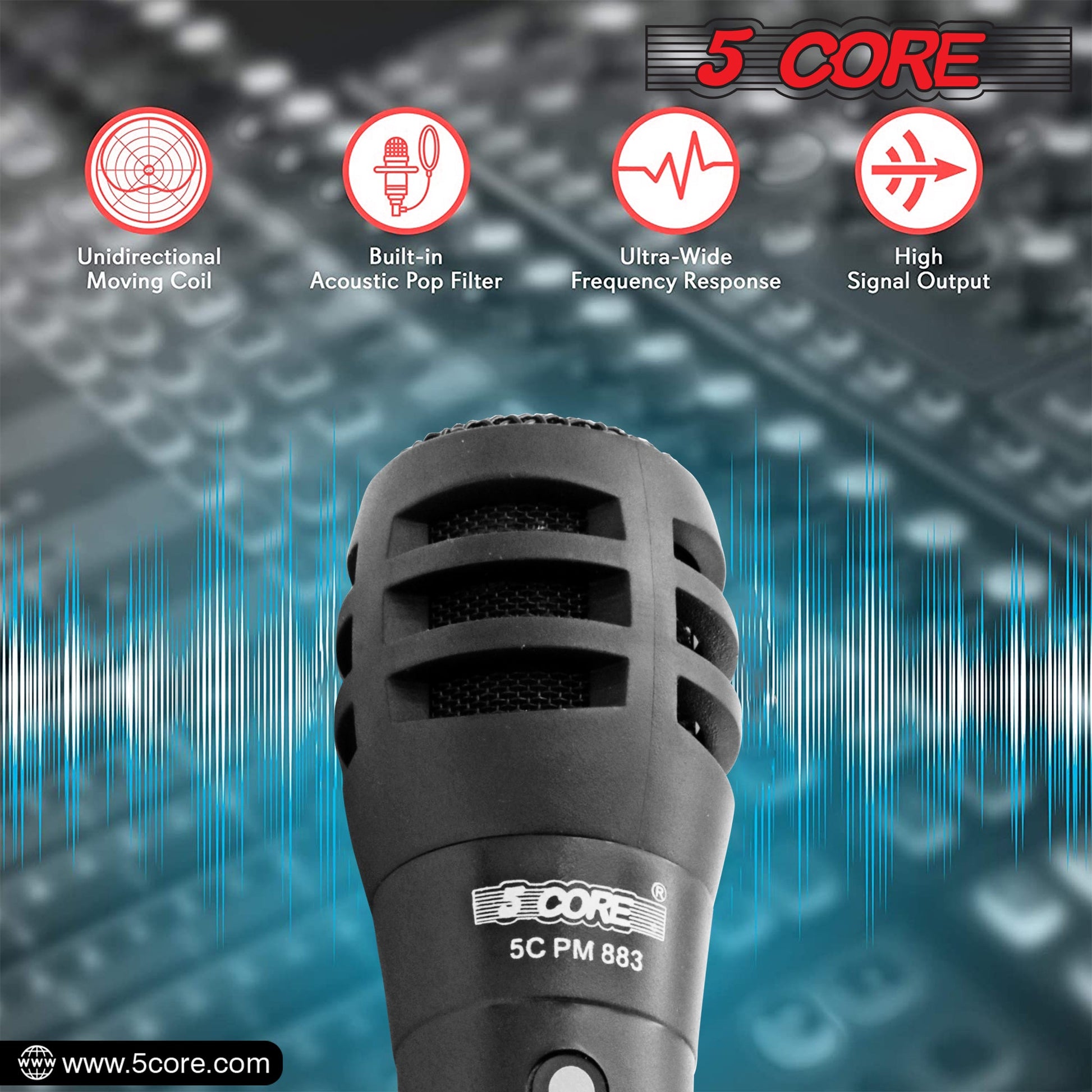 5 Core Microphone 3 Piece Professional Black Dynamic Karaoke XLR Wired Mic w ON/OFF Switch Integrated Pop Filter Cardioid Unidirectional Pickup Handheld Micrófono for Singing DJ Podcast Speeches Includes Cable Mic Holder Bag - PM-883 3PCS-4