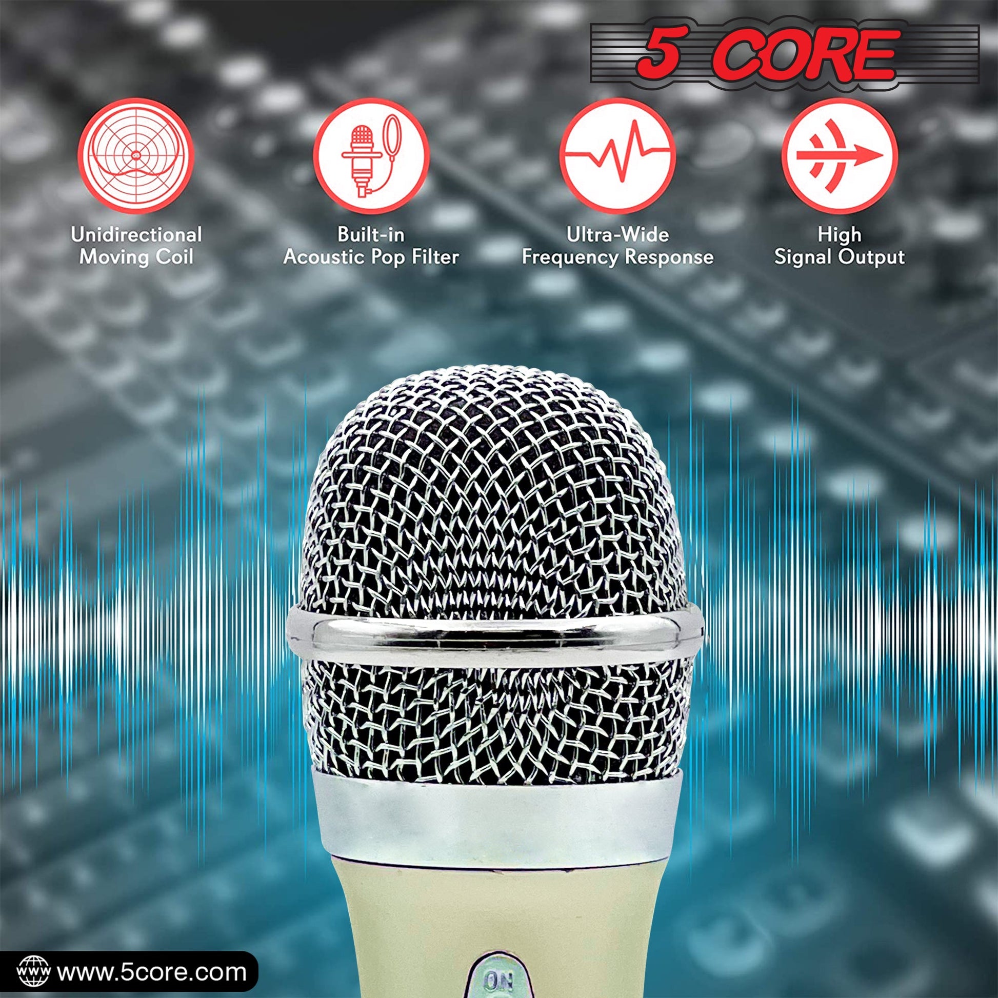 5 Core Microphone 4 Pcs White Karaoke XLR Wired Mic Professional Studio Microfonos w ON/OFF Switch Integrated Pop Filter Dynamic Moving Coil Cardioid Unidirectional Pickup Handheld Micrófono for Singing DJ Podcast Speeches Includes Cable - PM 28-3