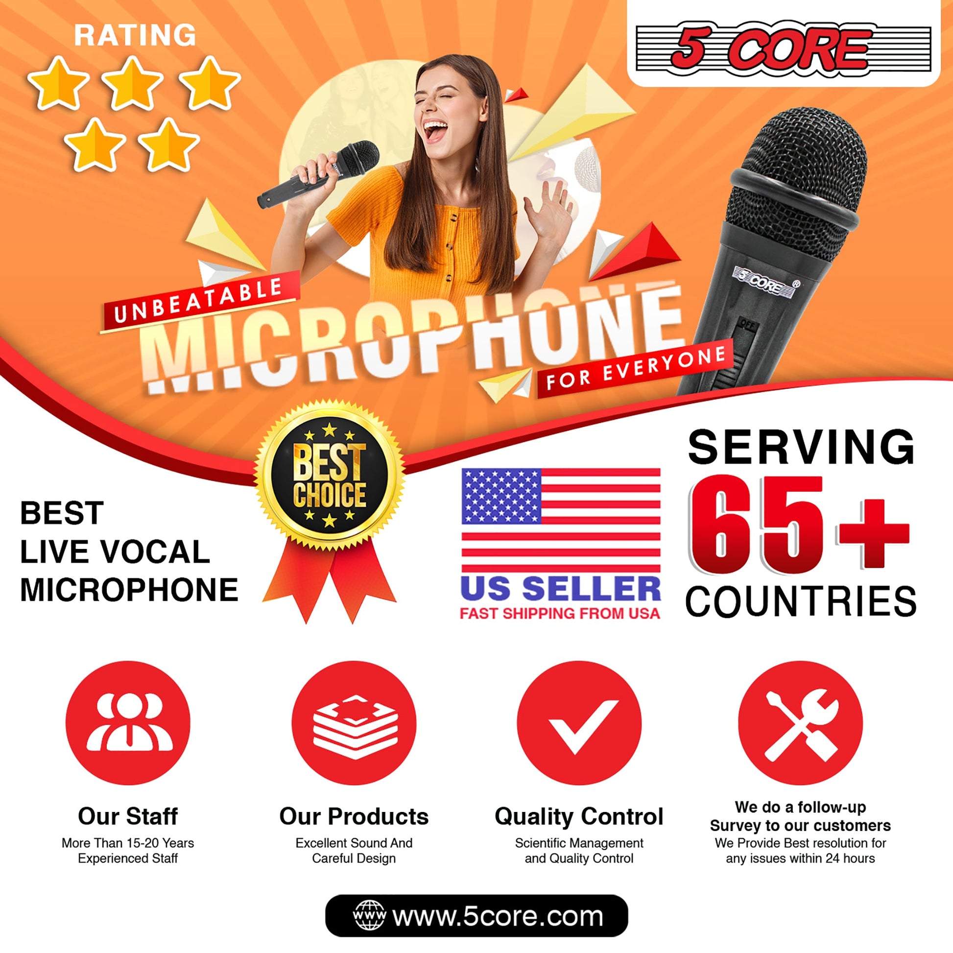 5 Core Microphone 1 Piece Professional Black Dynamic Karaoke XLR Wired Mic w ON/OFF Switch Integrated Pop Filter Cardioid Unidirectional Pickup Handheld Micrófono for Singing DJ Podcast Speeches Includes Cable Mic Holder - PM 816-13