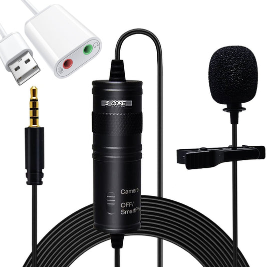 5Core Lavalier Microphone 3.5mm Clip-On Mic for Android DSLR Tiktok Youtube Vlog cm 001 ADP