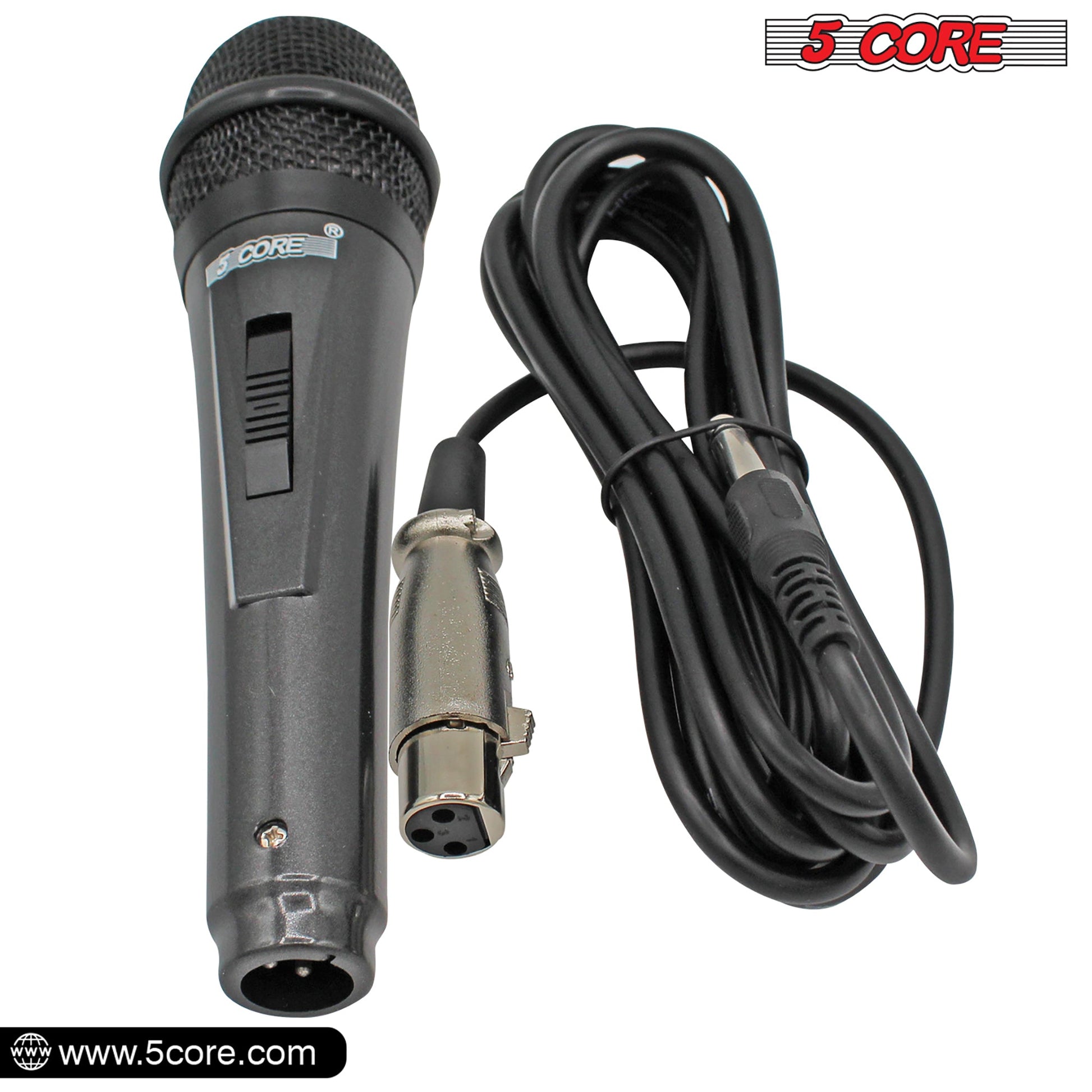 5 Core Microphone 1 Piece Professional Black Dynamic Karaoke XLR Wired Mic w ON/OFF Switch Integrated Pop Filter Cardioid Unidirectional Pickup Handheld Micrófono for Singing DJ Podcast Speeches Includes Cable Mic Holder - PM 816-2