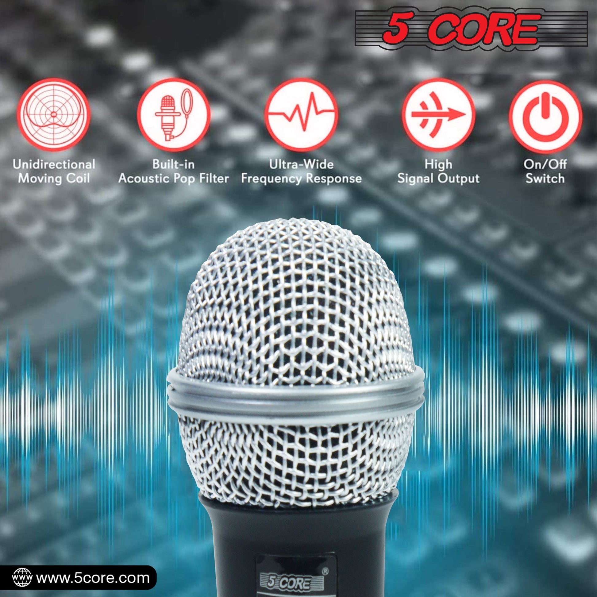 5 Core Microphone 4 Pcs Karaoke XLR Wired Mic Professional Studio Microfonos w ON/OFF Switch Integrated Pop Filter Dynamic Moving Coil Cardioid Unidirectional Pickup Handheld Micrófono for Singing DJ Podcast Speeches Includes Cable - PM 305 4PCS-2