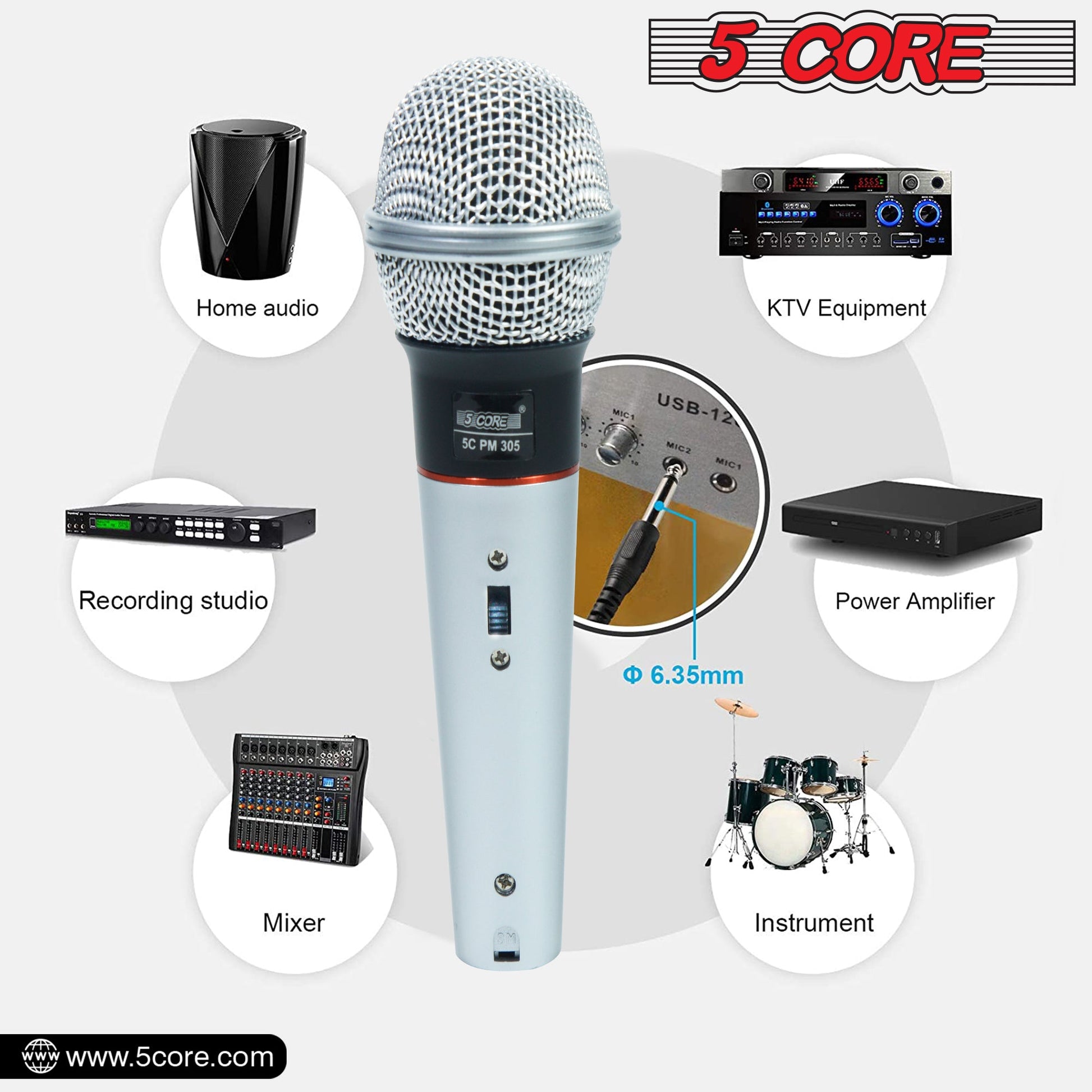 5 Core Microphone 3 Pcs Karaoke XLR Wired Mic Professional Studio Microfonos w ON/OFF Switch Integrated Pop Filter Dynamic Moving Coil Cardioid Unidirectional Pickup Handheld Micrófono for Singing DJ Podcast Speeches Includes Cable - PM 305 3Pcs-10