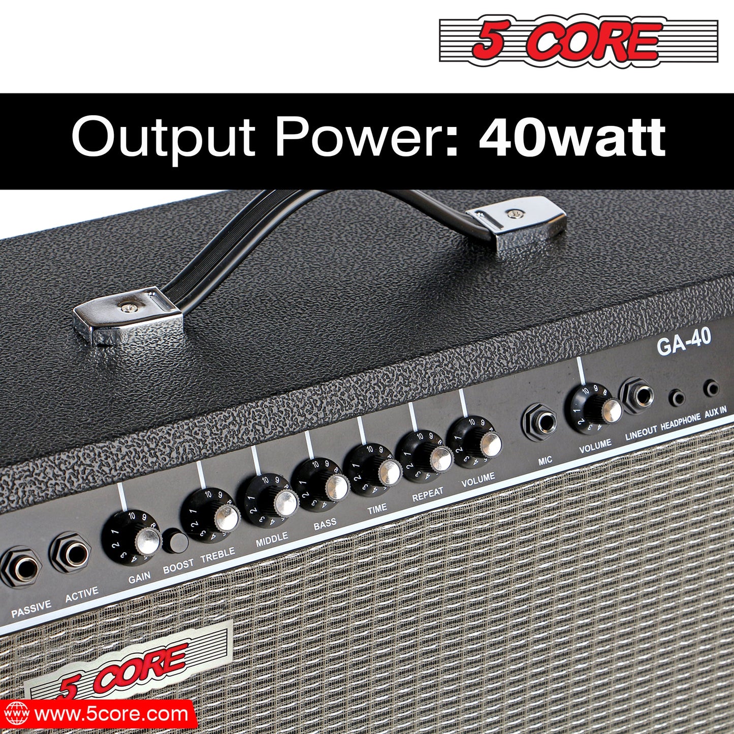 5 Core 40W Guitar Amplifier Black - Clean and Distortion Channel - Electric Amp with Equalization and AUX Line Input - for Recording Studio, Practice Room, Small Courtyard- GA 40 BLK-15