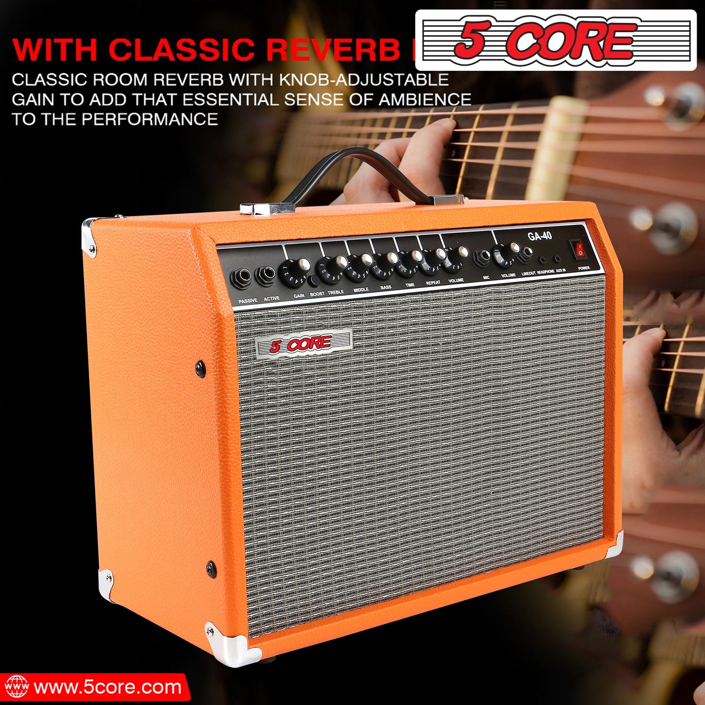 5 Core 40W Guitar Amplifier Orange - Clean and Distortion Channel - Electric Amp with Equalization and AUX Line Input - for Recording Studio, Practice Room, Small Courtyard- GA 40 ORG-15