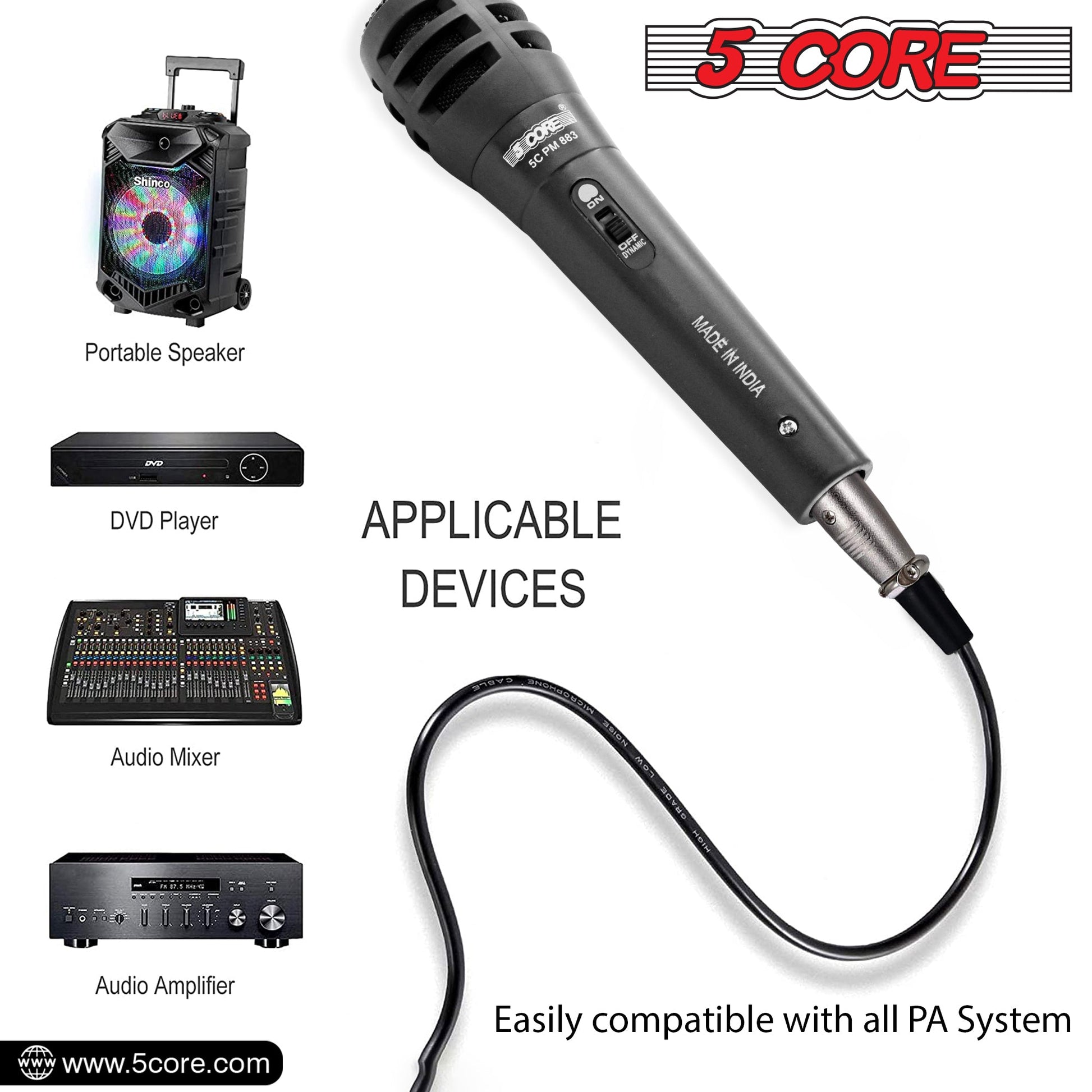 5 Core Microphone 3 Piece Professional Black Dynamic Karaoke XLR Wired Mic w ON/OFF Switch Integrated Pop Filter Cardioid Unidirectional Pickup Handheld Micrófono for Singing DJ Podcast Speeches Includes Cable Mic Holder Bag - PM-883 3PCS-11