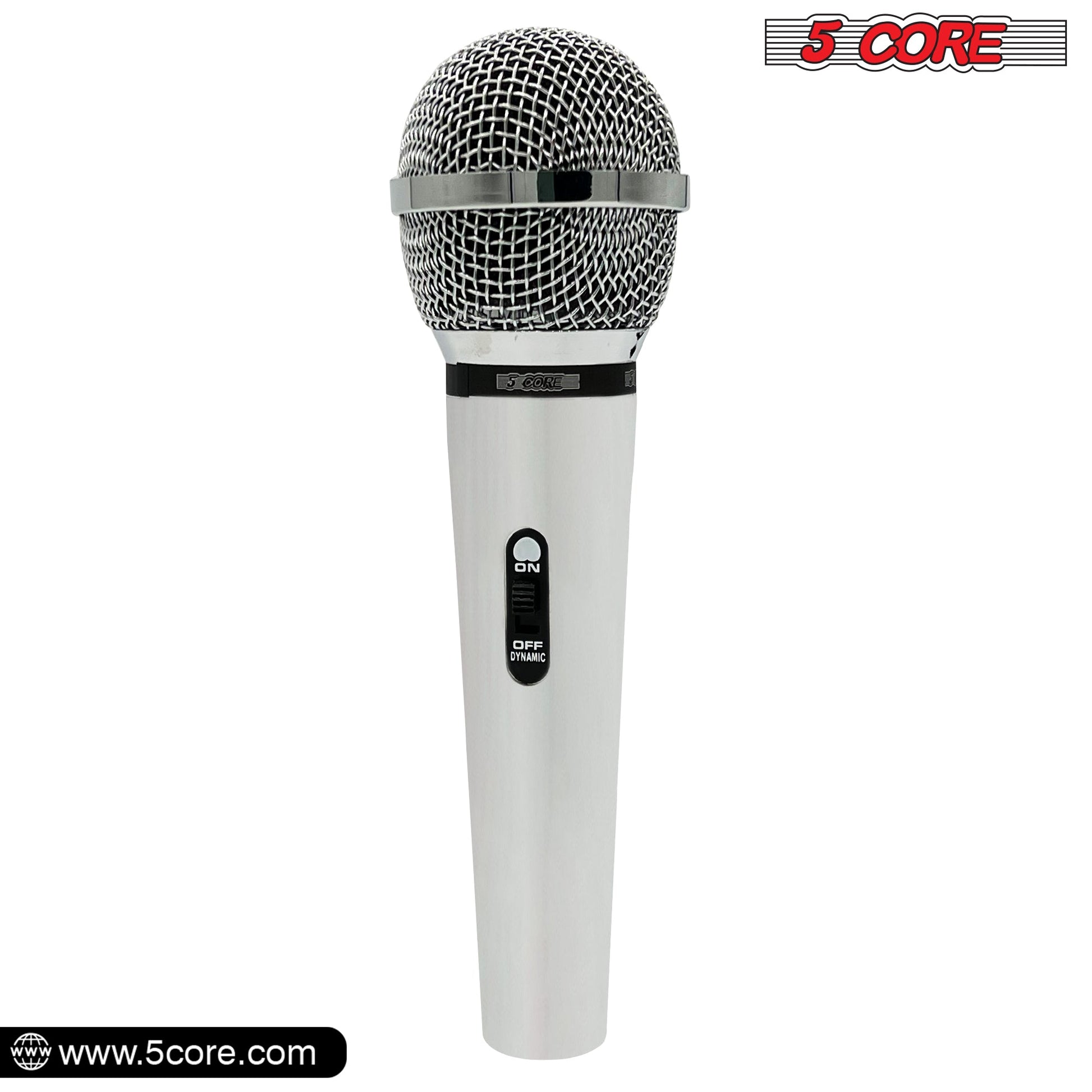 5 Core Microphone 4 Pieces Chrome Finish Professional Karaoke Dynamic XLR Wired Mic w ON/OFF Switch Integrated Pop Filter Cardioid Unidirectional Pickup Handheld Micrófono for Singing DJ Speeches Includes Cable Mic Holder - PM 111 CH 4PCS-3