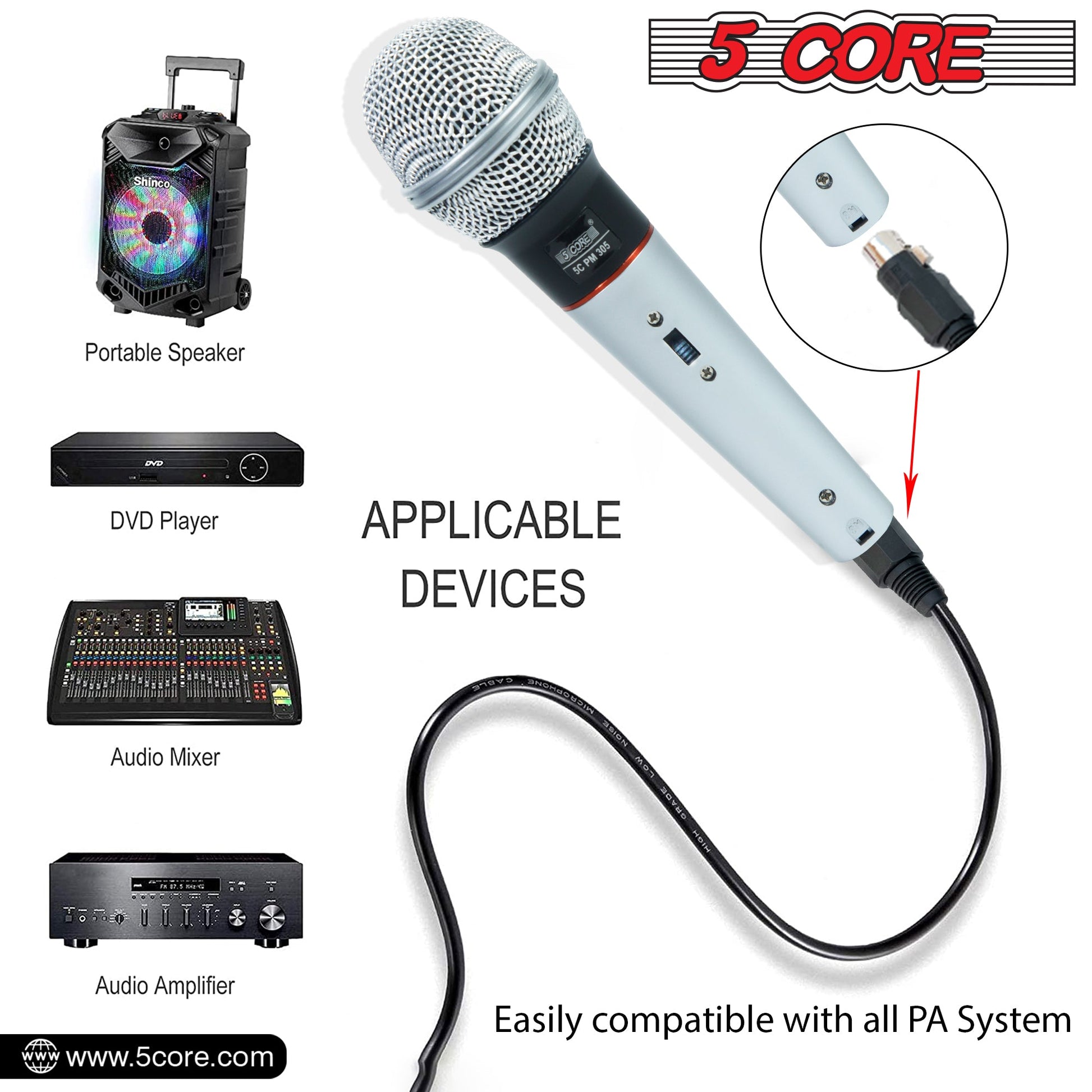5 Core Microphone 4 Pcs Karaoke XLR Wired Mic Professional Studio Microfonos w ON/OFF Switch Integrated Pop Filter Dynamic Moving Coil Cardioid Unidirectional Pickup Handheld Micrófono for Singing DJ Podcast Speeches Includes Cable - PM 305 4PCS-10