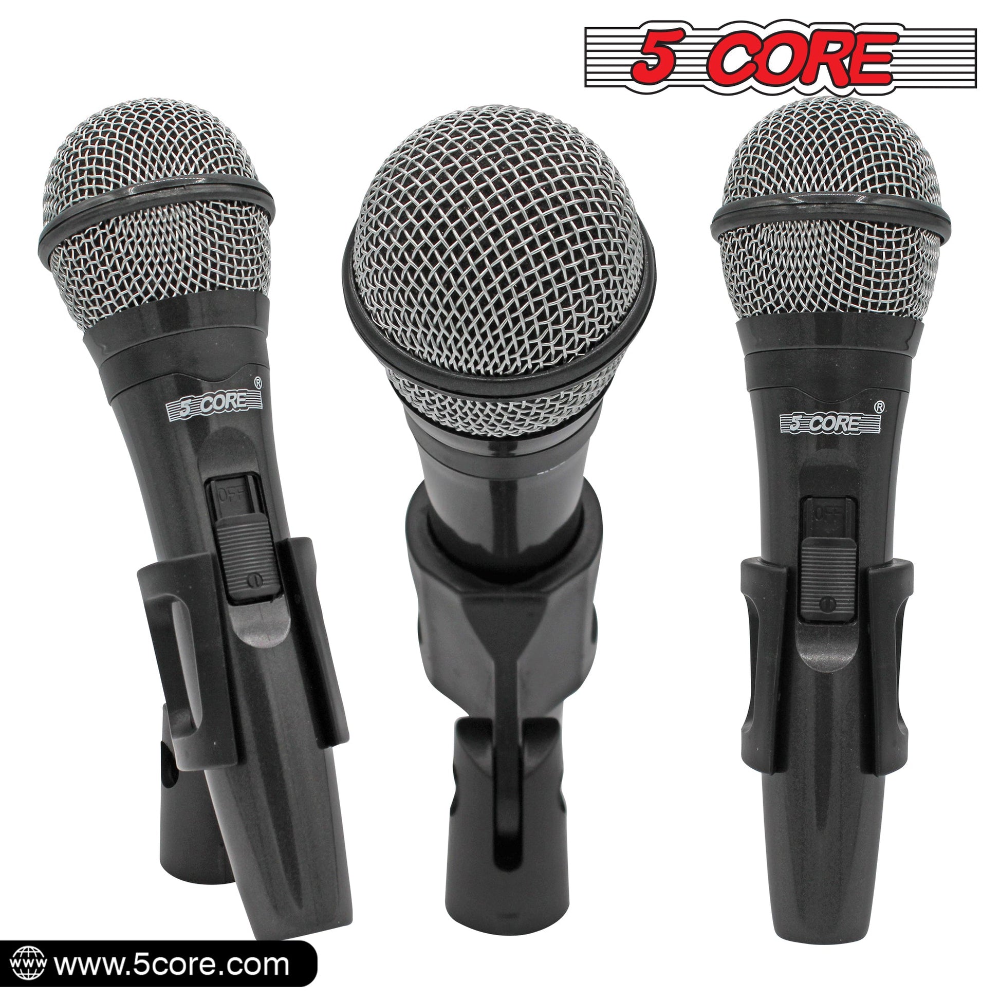 5 Core Microphone 3 Pieces Dynamic Professional Black Karaoke XLR Wired Mic w ON/OFF Switch Integrated Pop Filter Cardioid Unidirectional Pickup Handheld Micrófono for Singing DJ Podcast Speeches Includes Cable Mic Holder - PM 600 3PCS-2