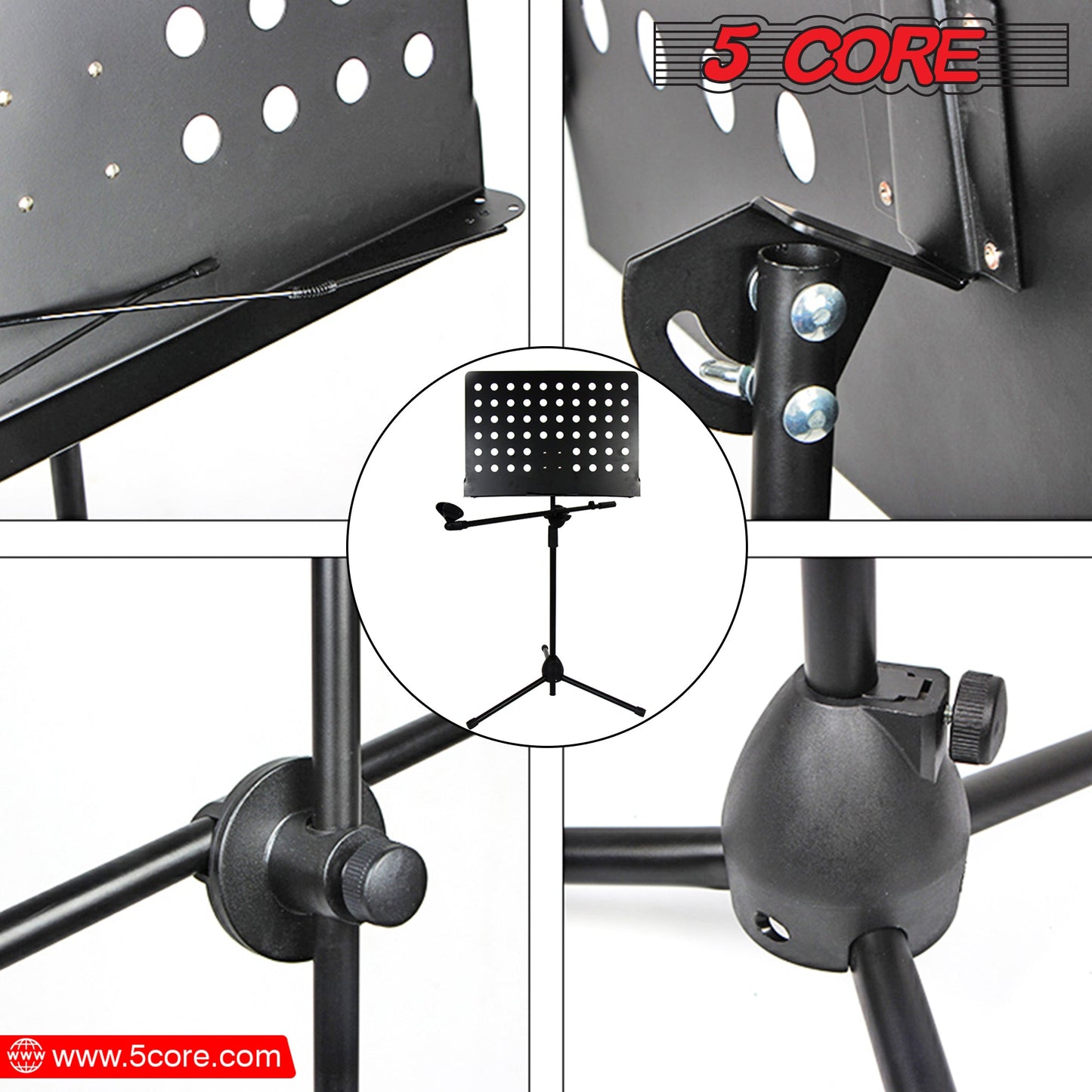 Ultimate Performance Combo: 5 Core Sheet Music Stand with Mic Stand Holder + Premium Vocal Dynamic Mic for Music and Karaoke Delights MUS MH+ND58BLK-2