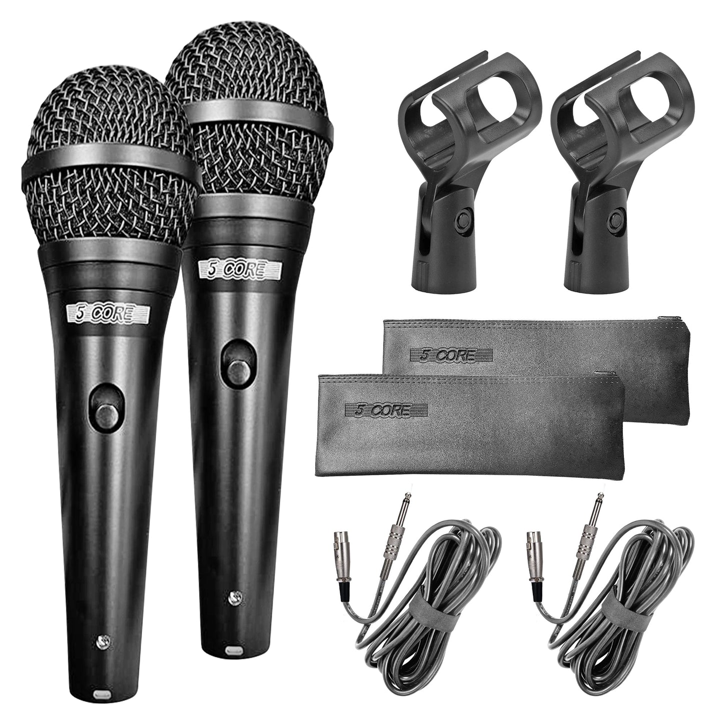 5 Core Microphone Professional Dynamic Black Karaoke XLR Wired Mic w ON/OFF Switch Pop Filter Cardioid Unidirectional Pickup Handheld Micrófono -ND-58 2PCS-0