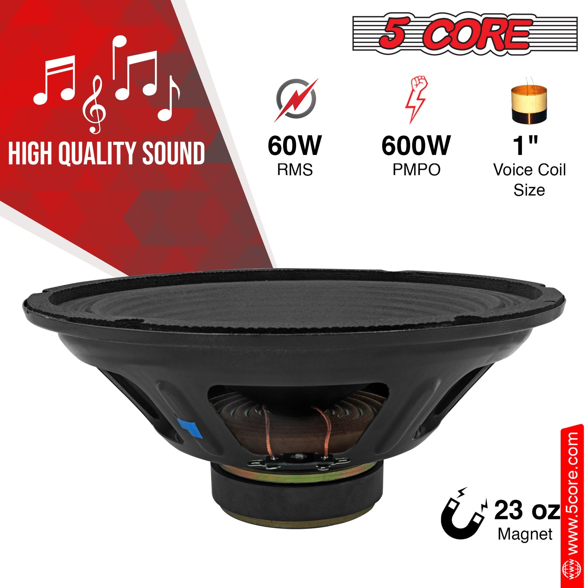 5 CORE 2 Pieces 10" inch Full Range Car Audio Speakers High Power Peak 600W 4 Ohm Car Vehicle Audio Full Range Drivers, Wide Range DIY Loudspeaker Replacement SP-1090 2PCS-7