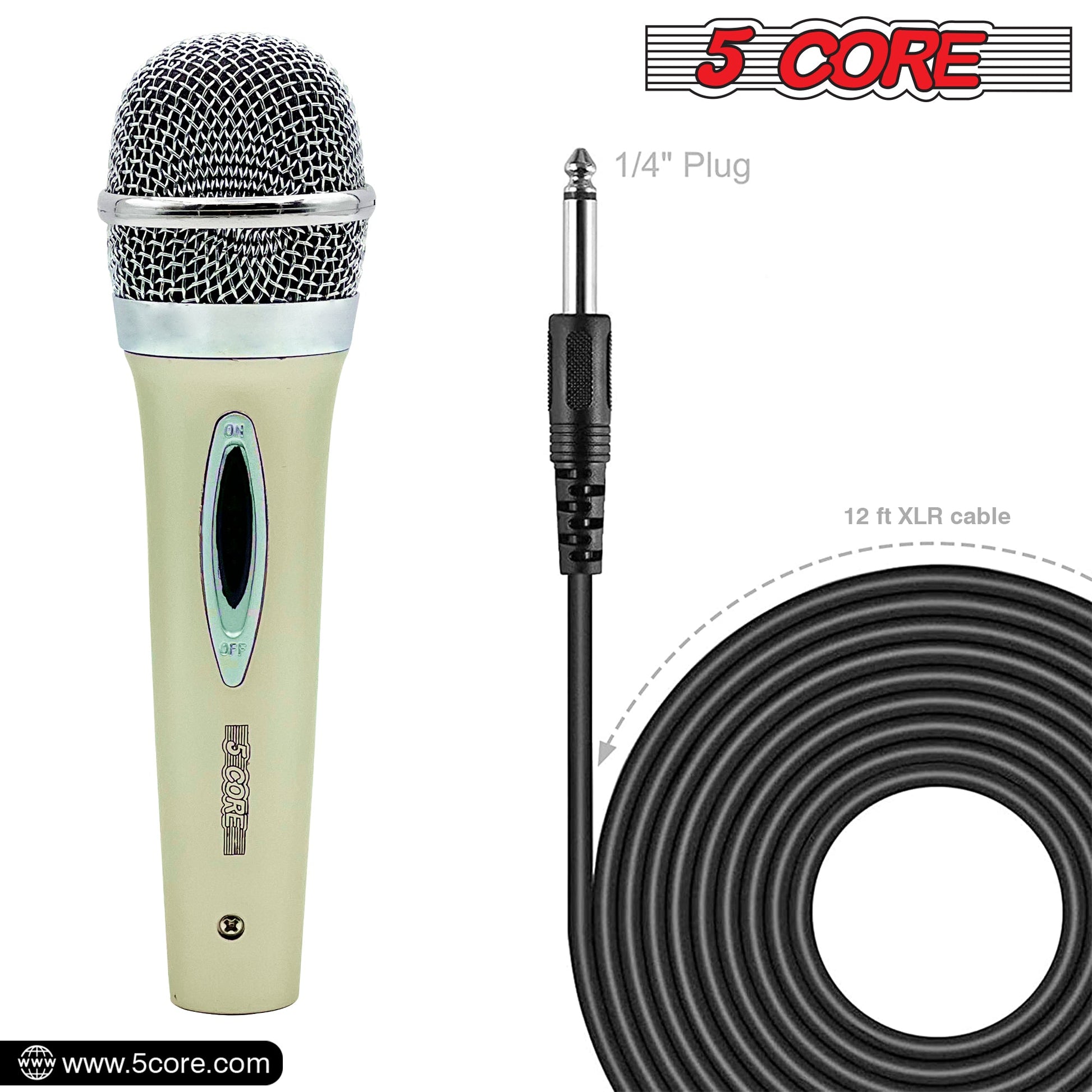 5 Core Microphone 2 Pcs White Karaoke XLR Wired Mic Professional Studio Microfonos w ON/OFF Switch Integrated Pop Filter Dynamic Moving Coil Cardioid Unidirectional Pickup Handheld Micrófono for Singing DJ Podcast Speeches Includes Cable - PM 28-3