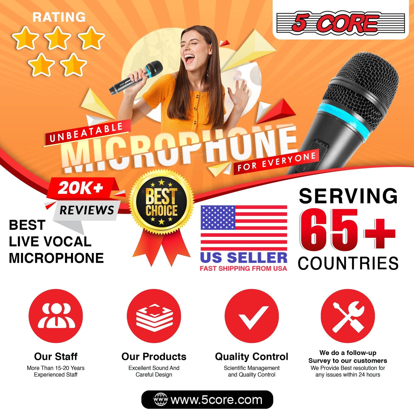 5 Core Microphone Professional Dynamic Karaoke XLR Wired Mic w ON/OFF Switch Pop Filter Cardioid Unidirectional Pickup Handheld Micrófono -ND-26X 2PCS-14