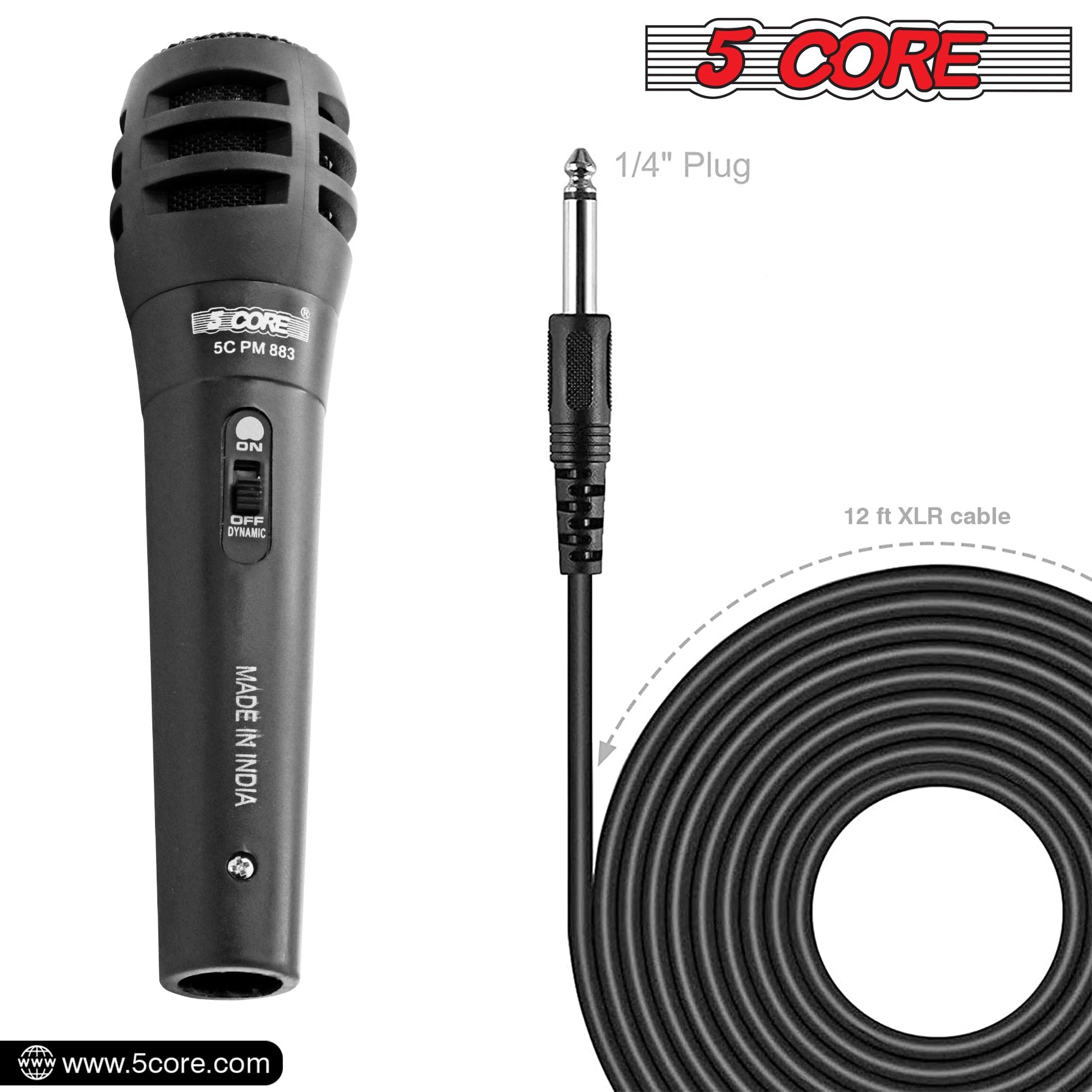 5 Core Microphone 3 Piece Professional Black Dynamic Karaoke XLR Wired Mic w ON/OFF Switch Integrated Pop Filter Cardioid Unidirectional Pickup Handheld Micrófono for Singing DJ Podcast Speeches Includes Cable Mic Holder Bag - PM-883 3PCS-2