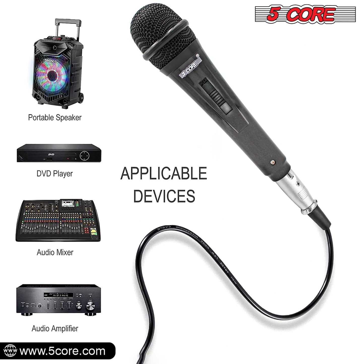 5 Core Microphone 1 Piece Professional Black Dynamic Karaoke XLR Wired Mic w ON/OFF Switch Integrated Pop Filter Cardioid Unidirectional Pickup Handheld Micrófono for Singing DJ Podcast Speeches Includes Cable Mic Holder - PM 816-9