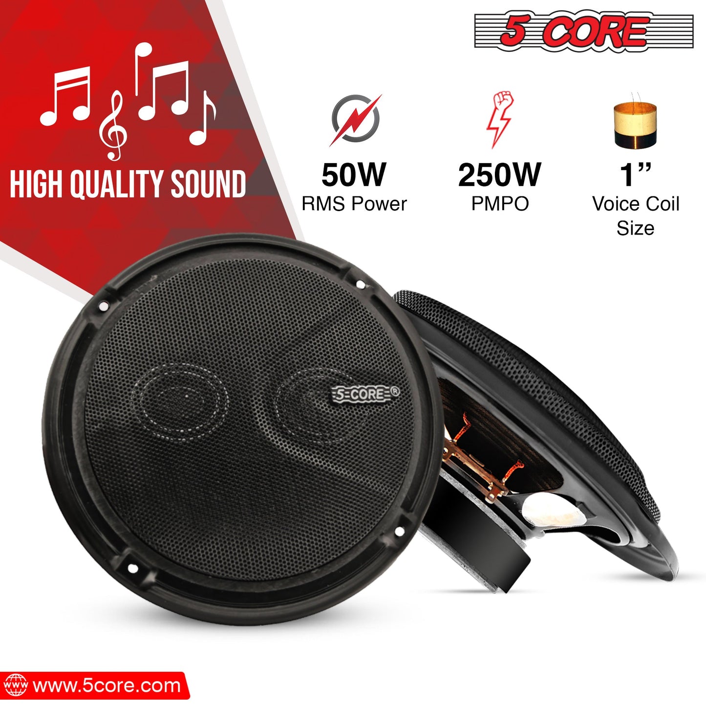 5 Core 6 Inch 2 Way Coaxial Speakers Raw Replacement Door Speaker 250W PMPO-2