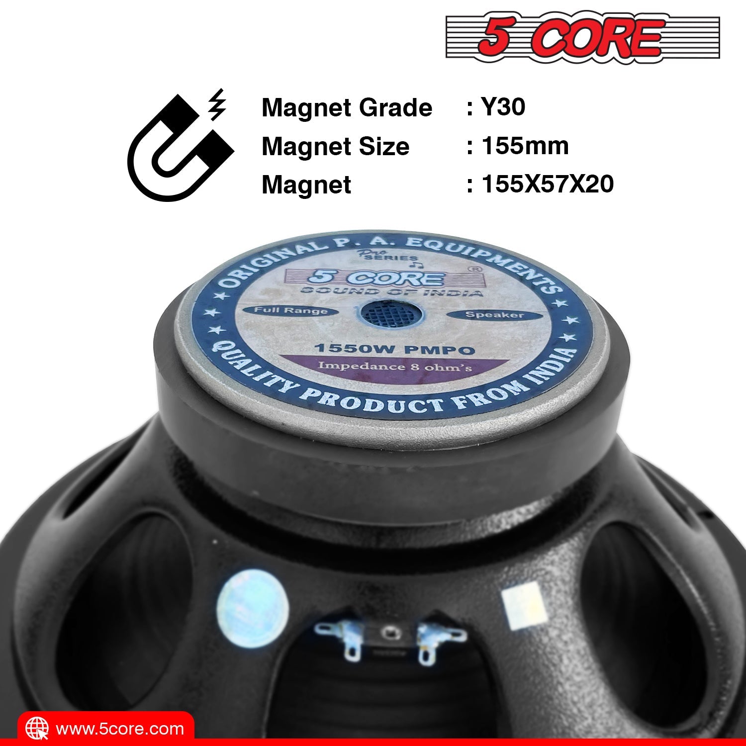 5 Core 2Pieces 12" Full Range PA DJ subwoofer - 175W Premium Stereo Subwoofer DJ Speaker- 8 Ohm, 155MM Magnet, 1 Inch Voice Coil FR 12155 2PCS-6