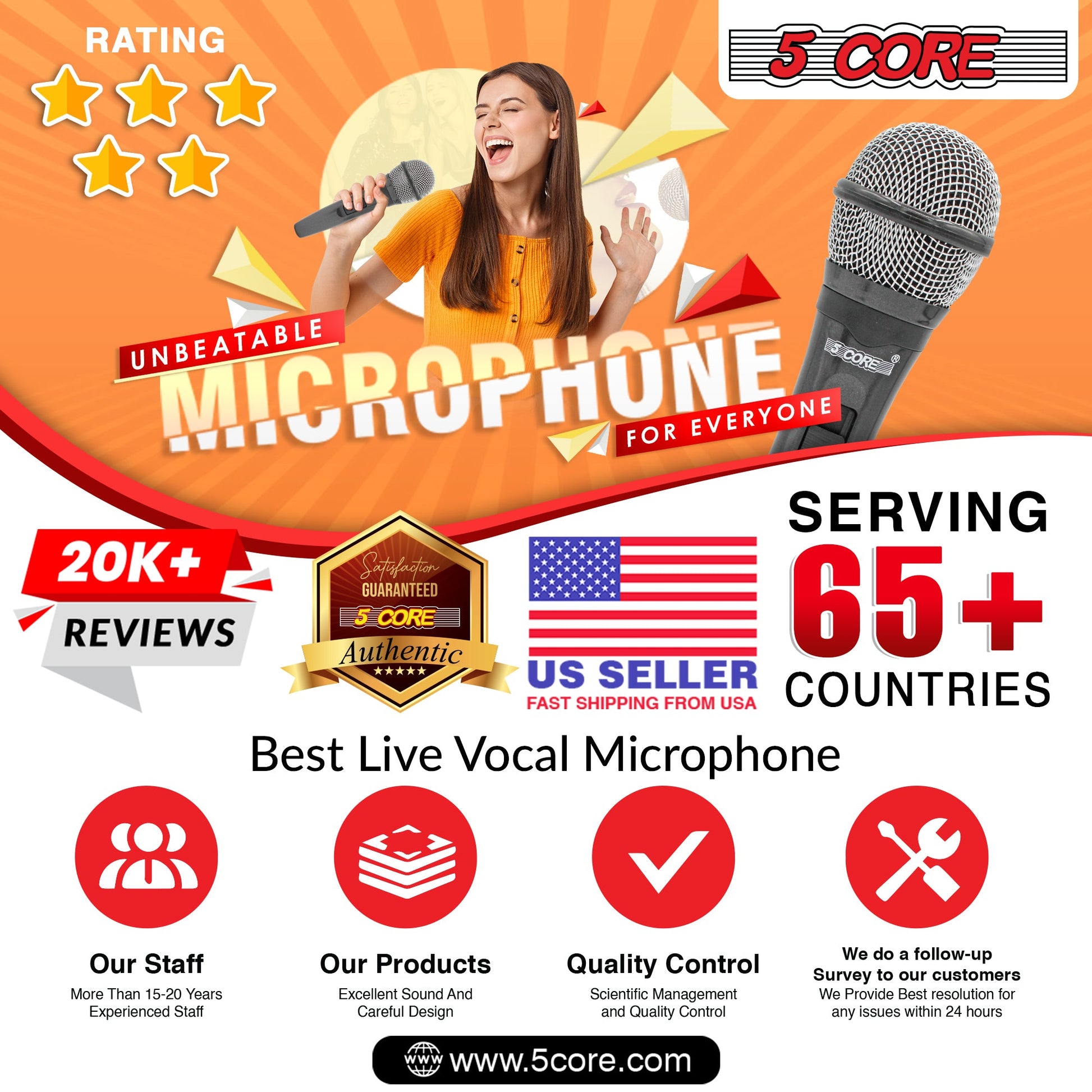 5 Core Microphone 3 Pieces Dynamic Professional Black Karaoke XLR Wired Mic w ON/OFF Switch Integrated Pop Filter Cardioid Unidirectional Pickup Handheld Micrófono for Singing DJ Podcast Speeches Includes Cable Mic Holder - PM 600 3PCS-17
