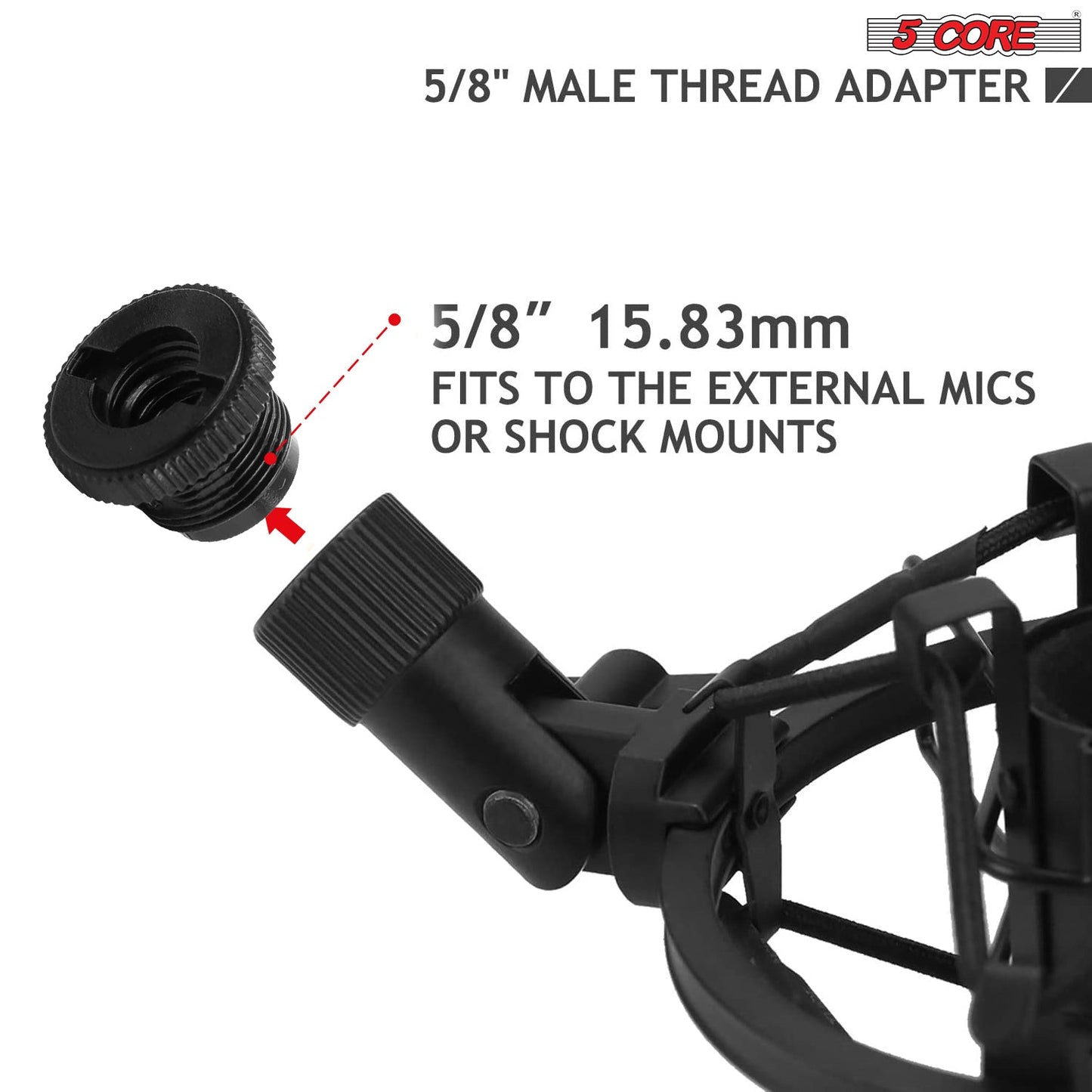 5Core 5/8" Male to 3/8" Female Screw Adapter Microphone Holder Aluminum, Black MS ADP P BLK 2PCS