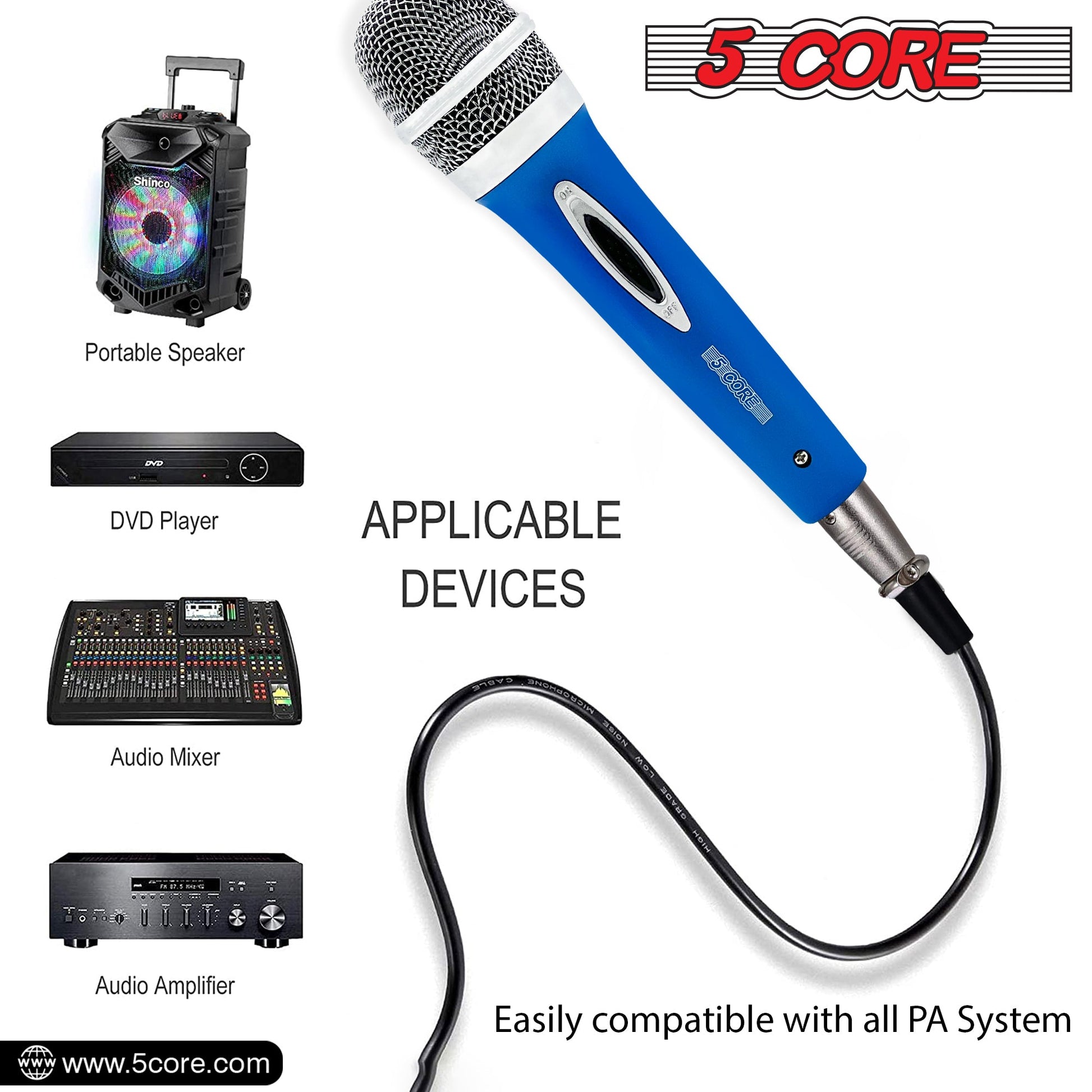 5 Core Microphone 4Pcs Blue Karaoke XLR Wired Mic Professional Studio Microfonos w ON/OFF Switch Integrated Pop Filter Dynamic Moving Coil Cardioid Unidirectional Pickup Handheld Micrófono for Singing DJ Podcast Speeches Includes Cable - PM 286 -9