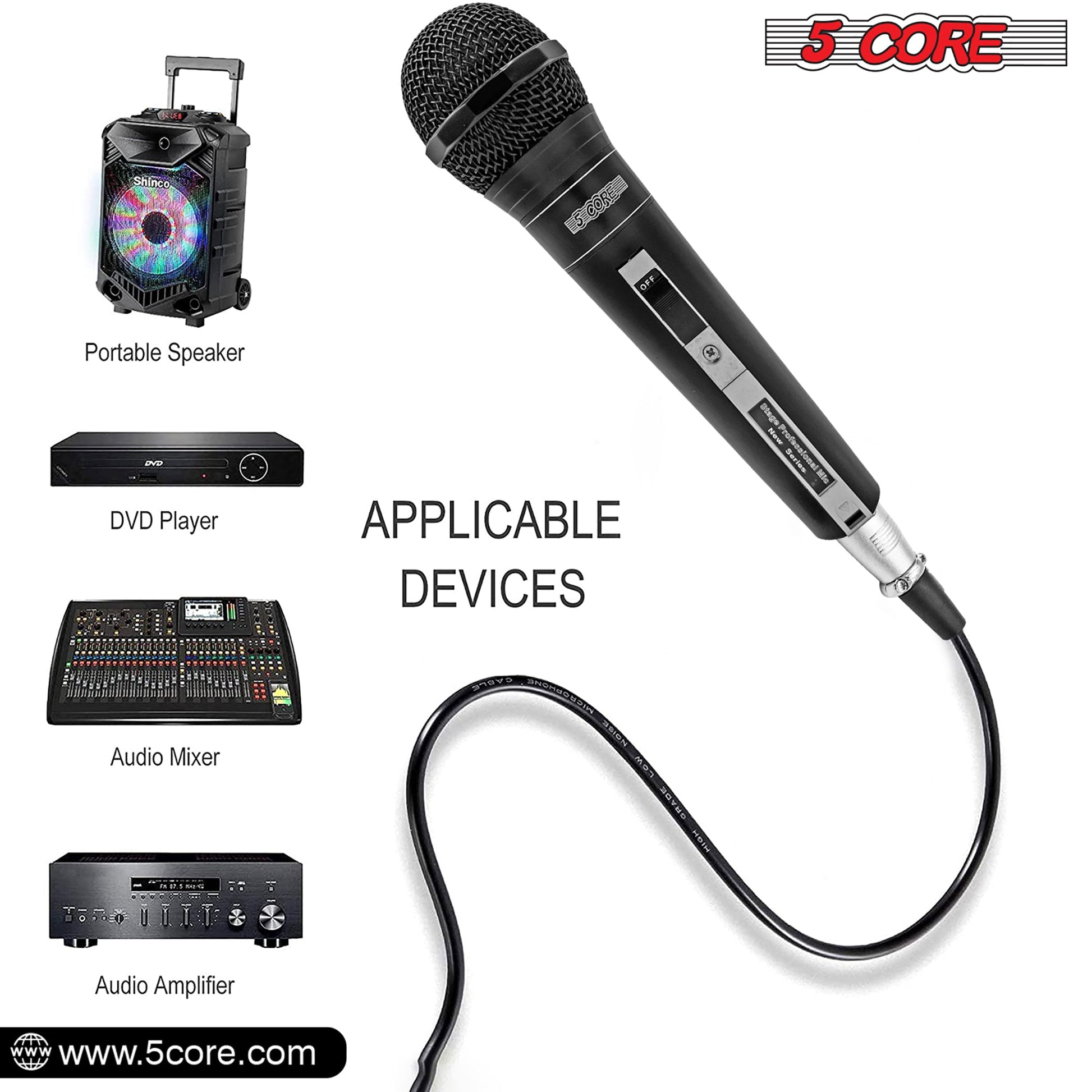5 Core Microphone 2 Pieces Professional Black Dynamic Karaoke XLR Wired Mic w ON/OFF Switch Integrated Pop Filter Cardioid Unidirectional Pickup Handheld Micrófono for Singing DJ Podcast Speeches Includes Cable Mic Holder - PM 757 2PCS-8