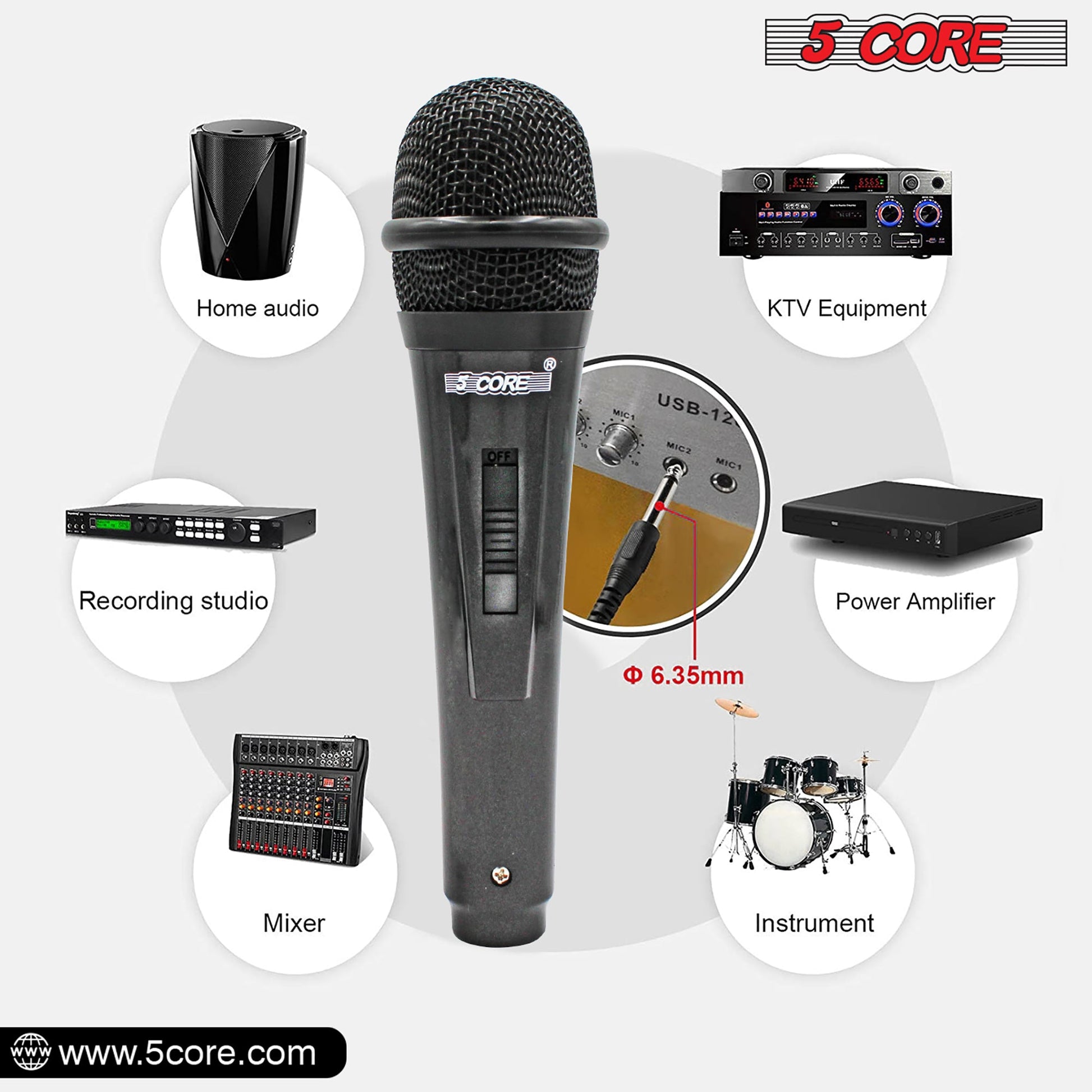 5 Core Microphone 1 Piece Professional Black Dynamic Karaoke XLR Wired Mic w ON/OFF Switch Integrated Pop Filter Cardioid Unidirectional Pickup Handheld Micrófono for Singing DJ Podcast Speeches Includes Cable Mic Holder - PM 816-10