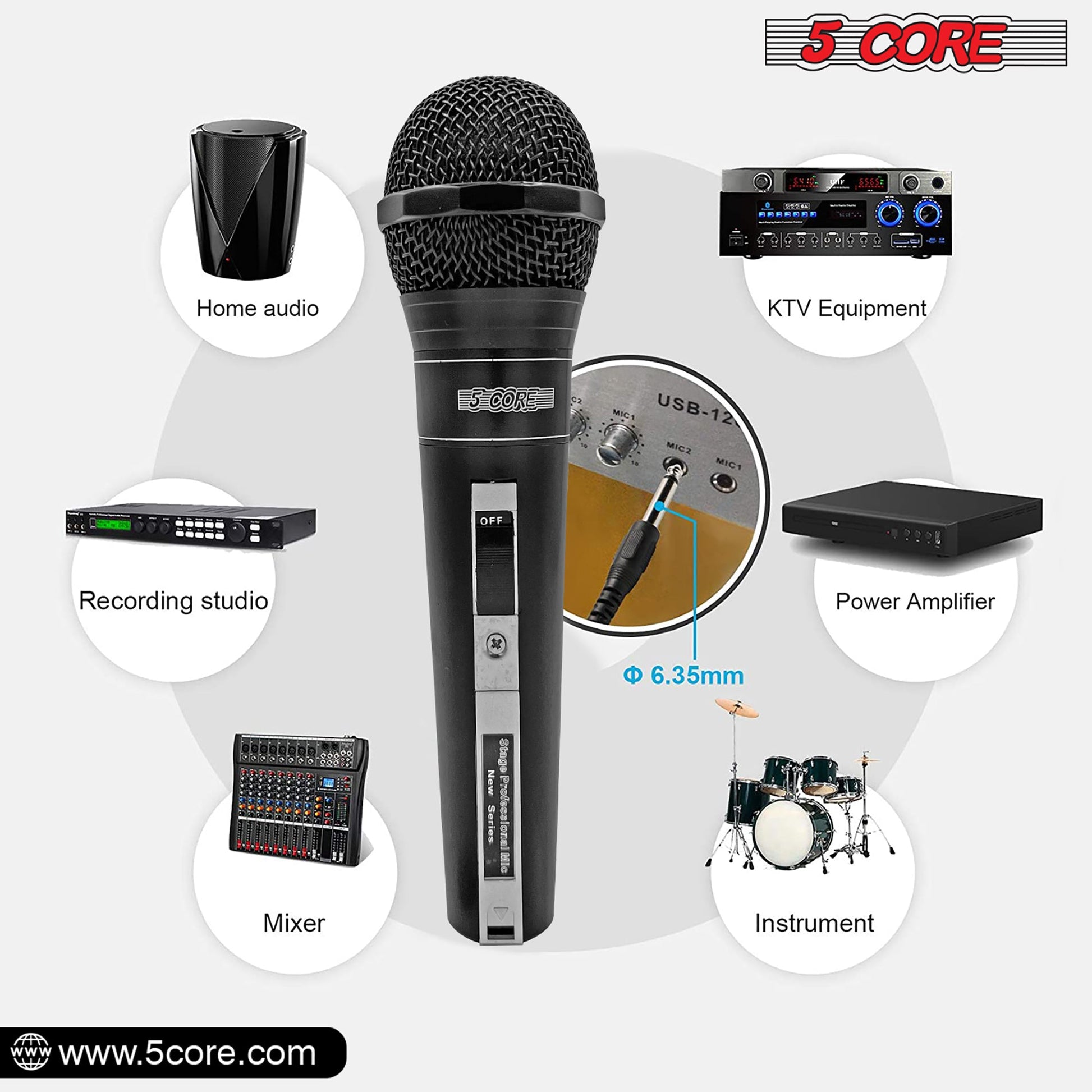 5 Core Microphone 2 Pieces Professional Black Dynamic Karaoke XLR Wired Mic w ON/OFF Switch Integrated Pop Filter Cardioid Unidirectional Pickup Handheld Micrófono for Singing DJ Podcast Speeches Includes Cable Mic Holder - PM 757 2PCS-9