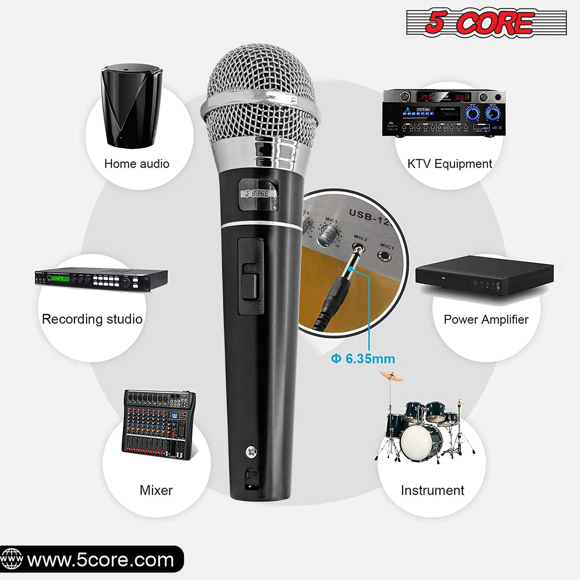 5 Core Microphone 2 Pieces Black Professional Karaoke Dynamic XLR Wired Mic w ON/OFF Switch Integrated Pop Filter Cardioid Unidirectional Pickup Handheld Micrófono for Singing DJ Speeches Includes Cable Mic Holder -PM 100 2PCS-8