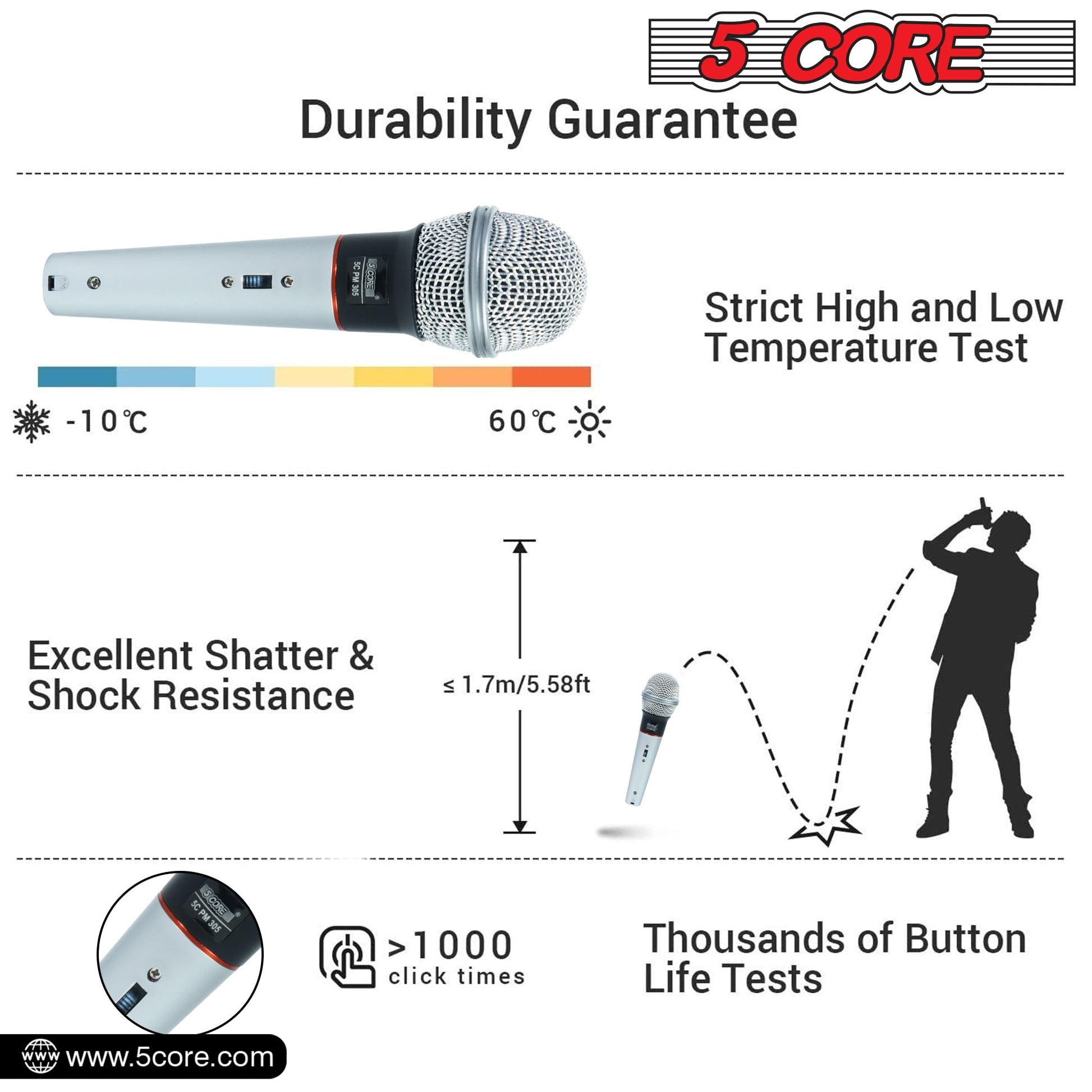 5 Core Microphone 4 Pcs Karaoke XLR Wired Mic Professional Studio Microfonos w ON/OFF Switch Integrated Pop Filter Dynamic Moving Coil Cardioid Unidirectional Pickup Handheld Micrófono for Singing DJ Podcast Speeches Includes Cable - PM 305 4PCS-8