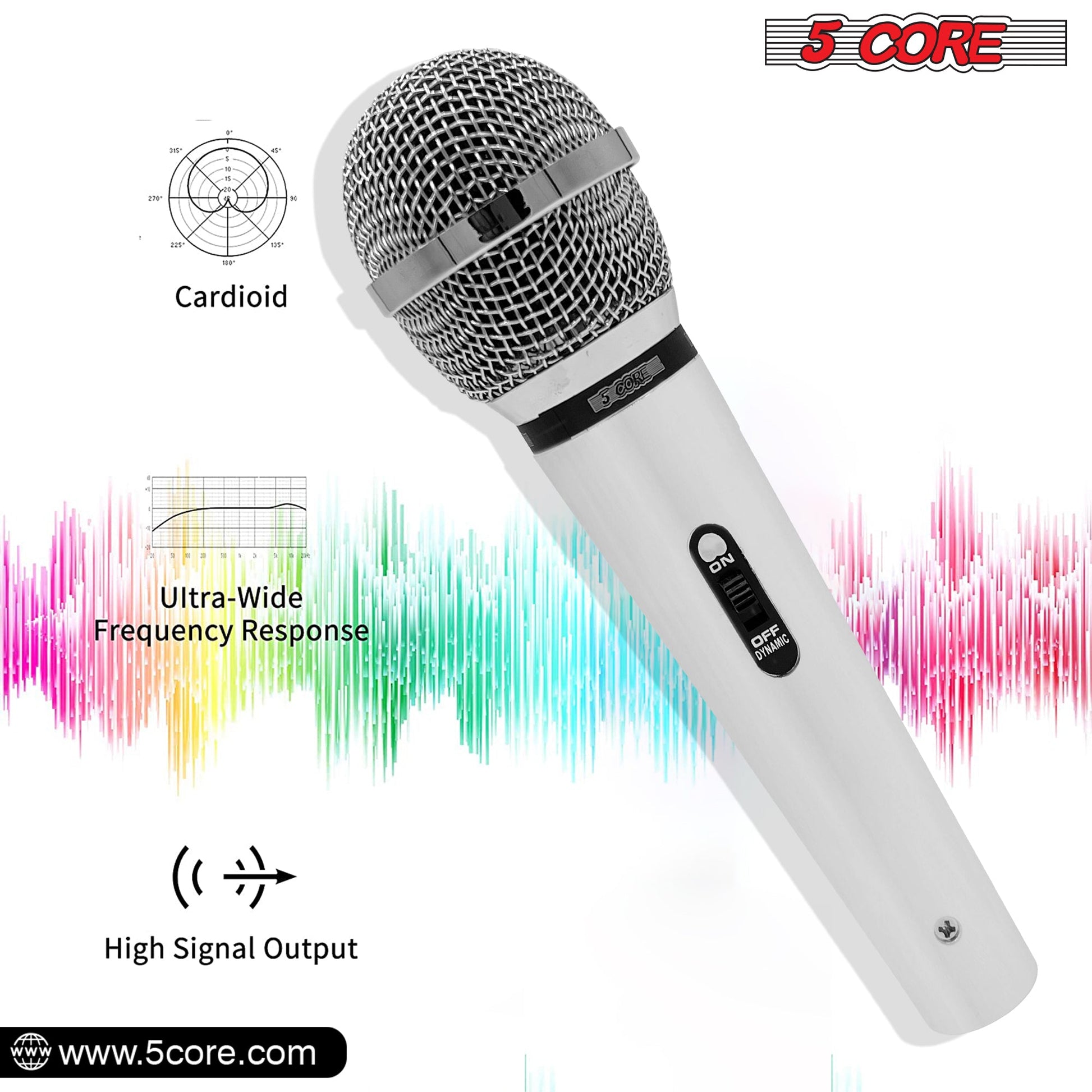 5 Core Microphone 3 Pieces Chrome Finish Professional Karaoke Dynamic XLR Wired Mic w ON/OFF Switch Integrated Pop Filter Cardioid Unidirectional Pickup Handheld Micrófono for Singing DJ Speeches Includes Cable Mic Holder - PM 111 CH 3PCS-1