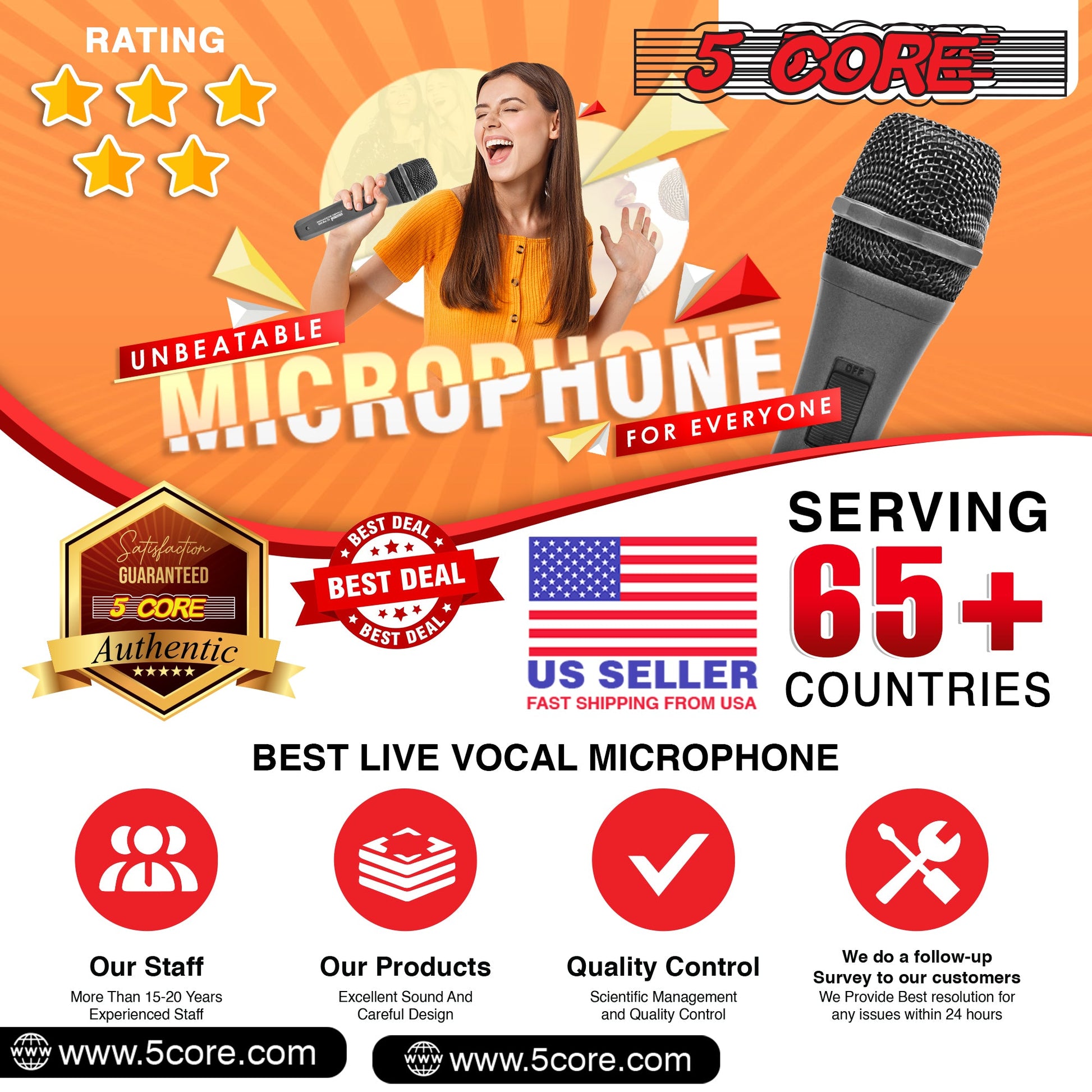 5 Core Microphone 3 Pieces Professional Black Dynamic Karaoke XLR Wired Mic w ON/OFF Switch Integrated Pop Filter Cardioid Unidirectional Pickup Handheld Micrófono for Singing DJ Podcast Speeches Includes Cable Mic Holder - PM 608 3PCS-11