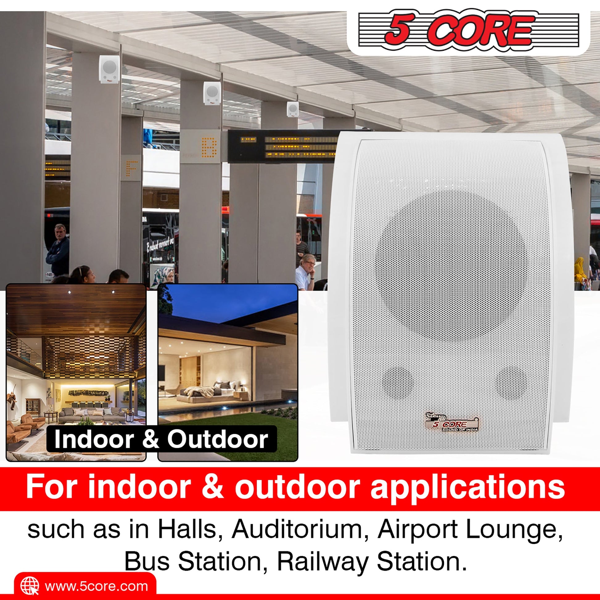 5 Core Wall Speaker 80W Max Power Indoor Outdoor Speakers White High Performance All Weather Wall Mount PA Speaker Wired Entertainment System for Patio Room Garage Restaurant Office - WS-11 6.5 2PCS-8