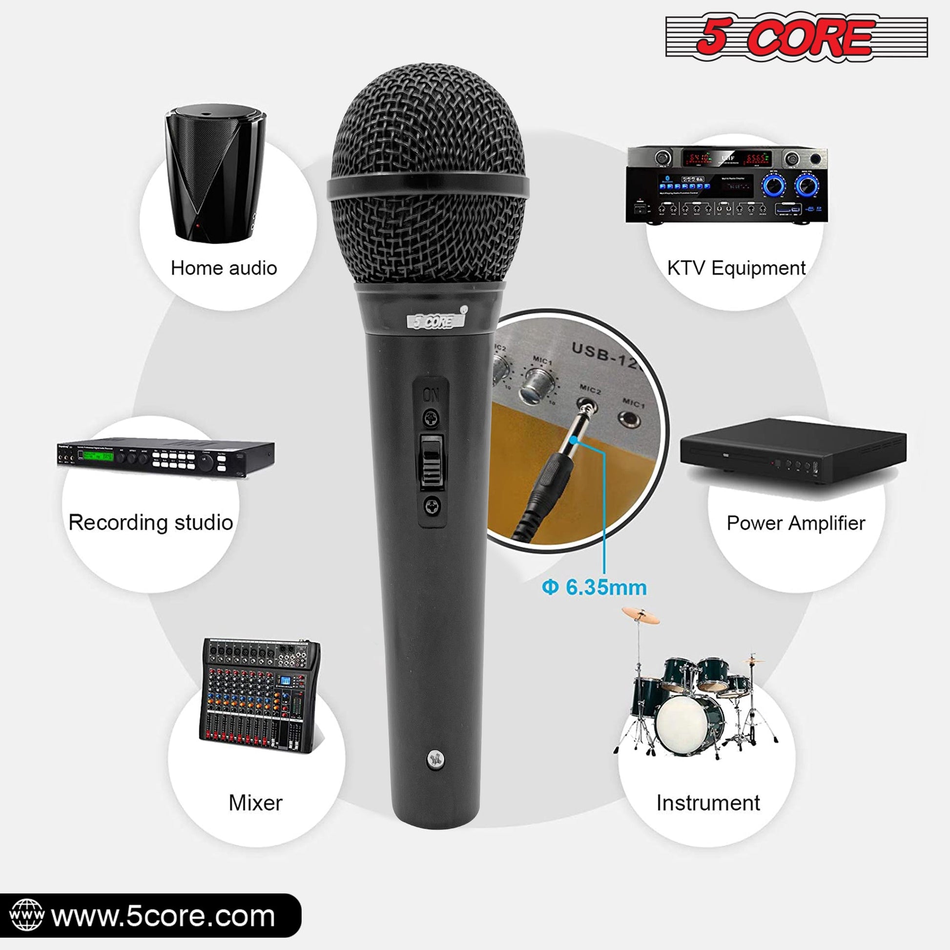 5 CORE 3 Pieces Premium Vocal Dynamic Cardioid Handheld Microphone Unidirectional Mic with Detachable XLR Cable to inch Audio Jack and On/Off Switch for Karaoke Singing - PM 101 BLK 3PCS-7