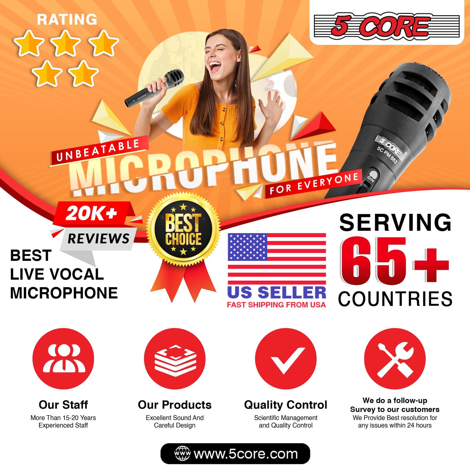 5 Core Microphone 3 Piece Professional Black Dynamic Karaoke XLR Wired Mic w ON/OFF Switch Integrated Pop Filter Cardioid Unidirectional Pickup Handheld Micrófono for Singing DJ Podcast Speeches Includes Cable Mic Holder Bag - PM-883 3PCS-13