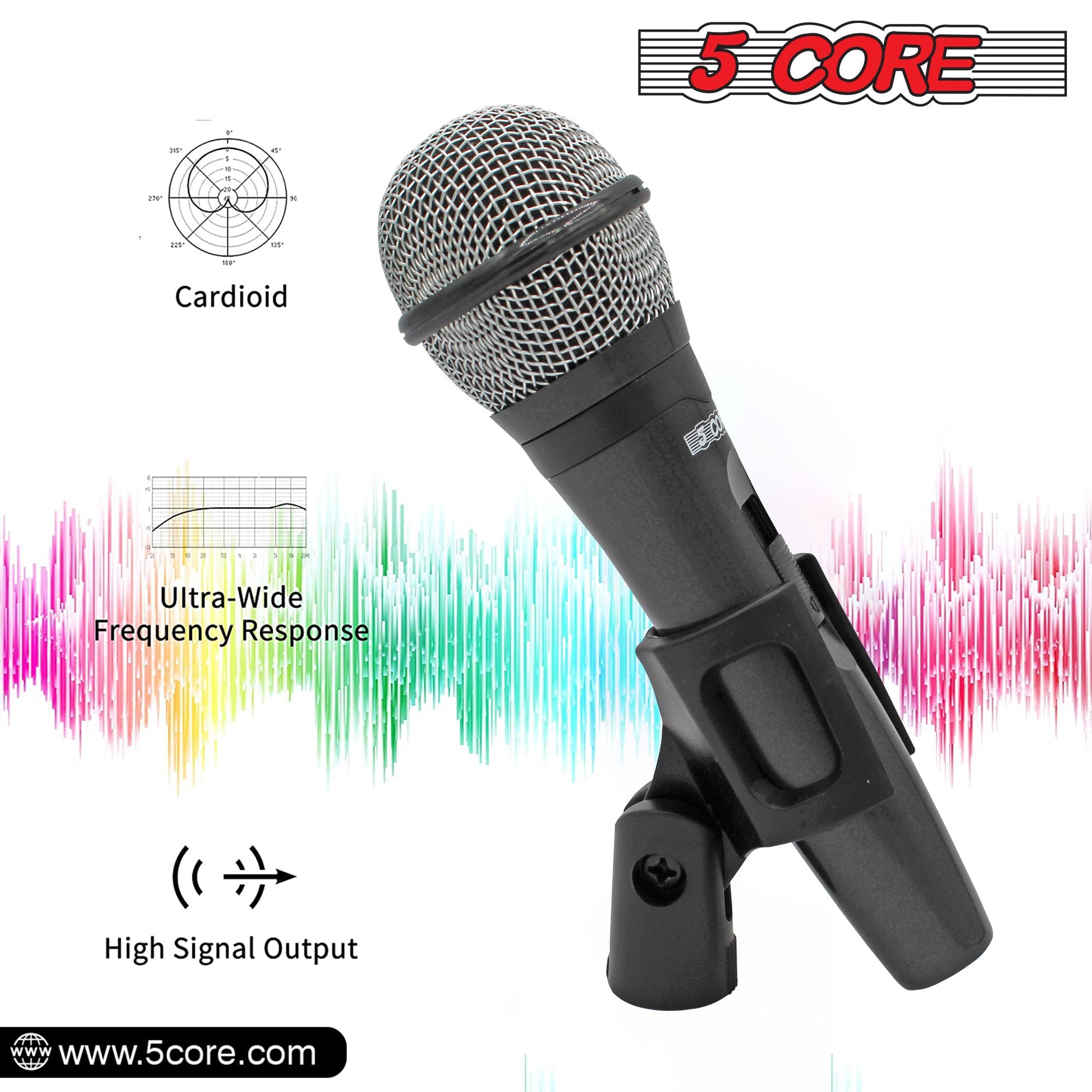 5 Core Microphone 2 Pieces Dynamic Professional Black Karaoke XLR Wired Mic w ON/OFF Switch Integrated Pop Filter Cardioid Unidirectional Pickup Handheld Micrófono for Singing DJ Podcast Speeches Includes Cable Mic Holder - PM 600 2PCS-8