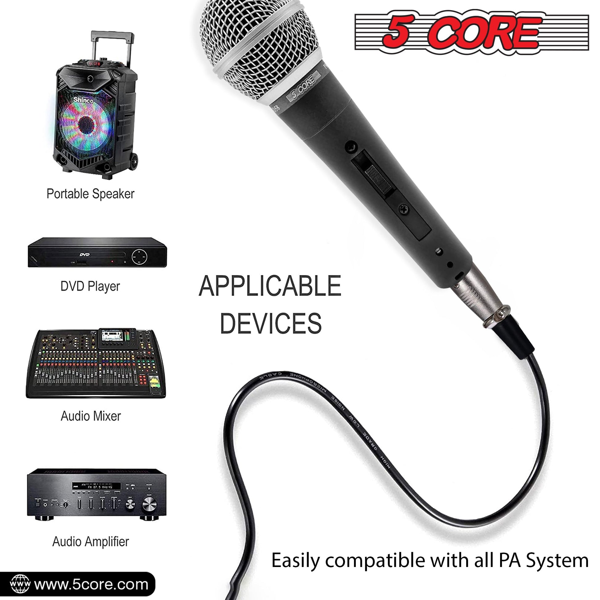 The 5 Core Premium Vocal Dynamic Cardioid Handheld Microphone and Stand combo offers high-quality audio support for karaoke singing and other activities MS DBL+ND58+ND57-6